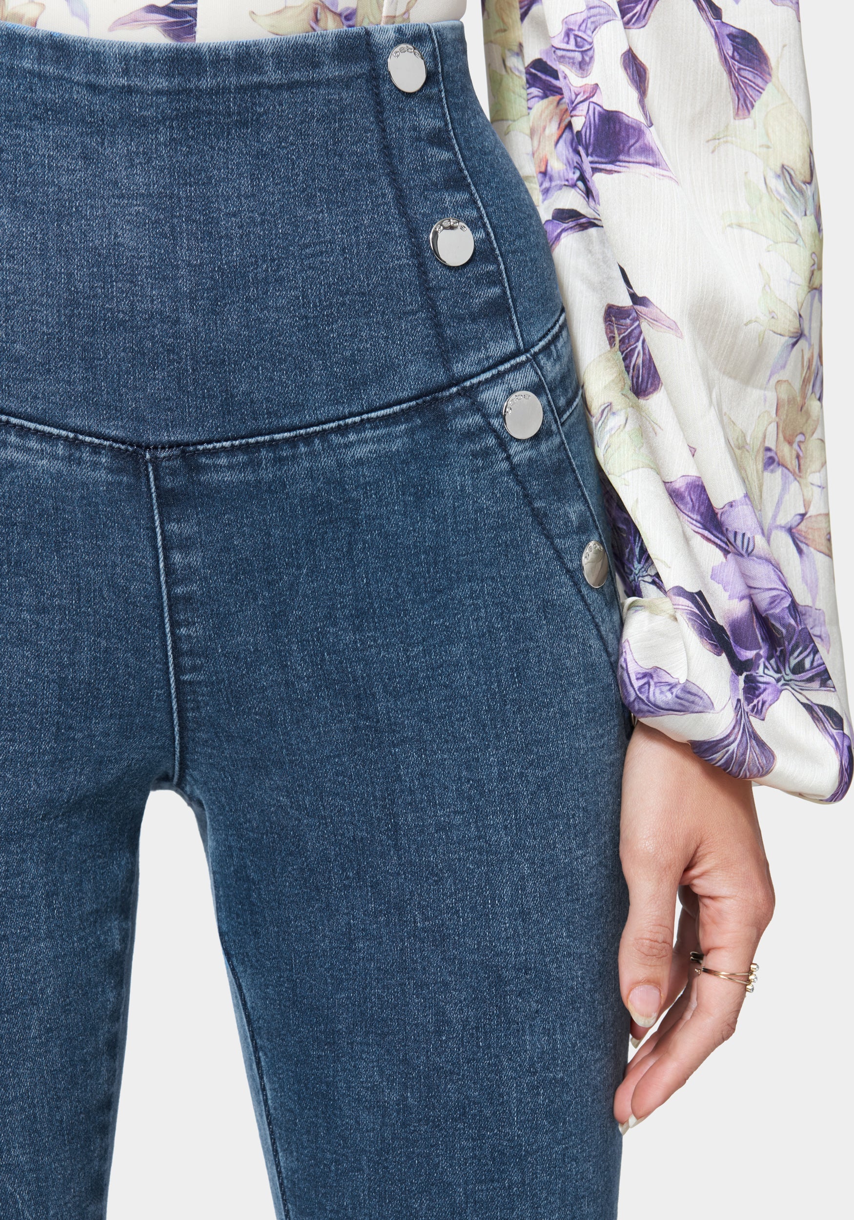 High Waisted Button Detail Skinny Jeans