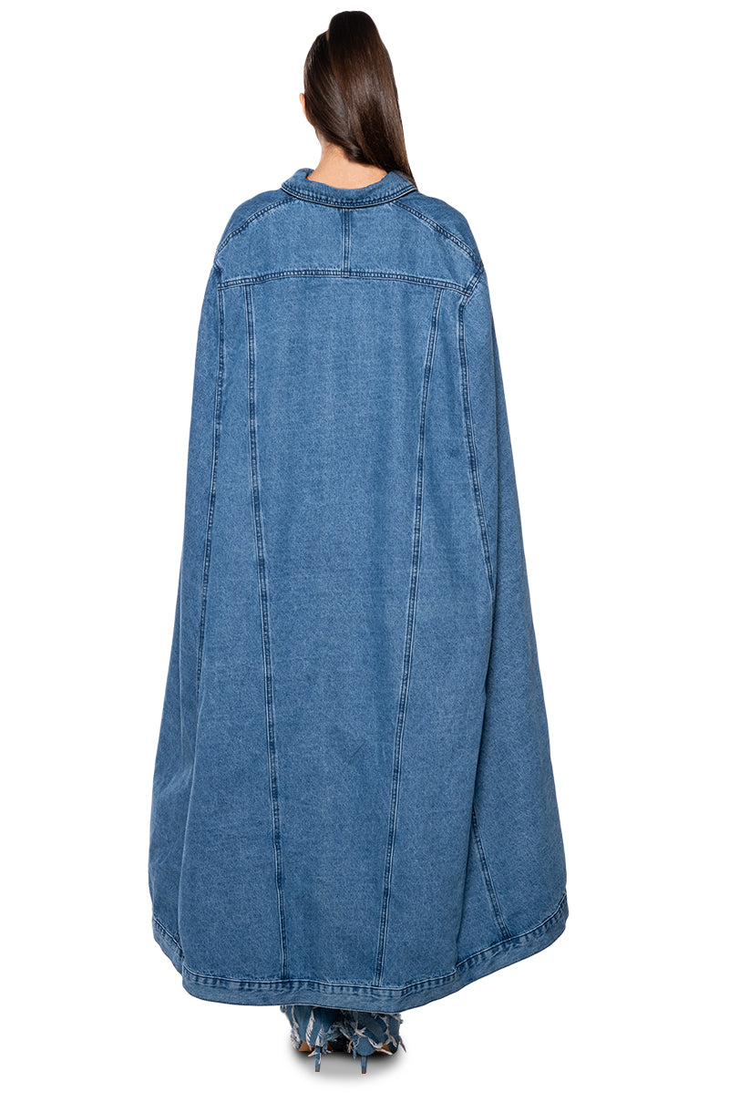 DON'T TALK LOUD MAXI DENIM PONCHO