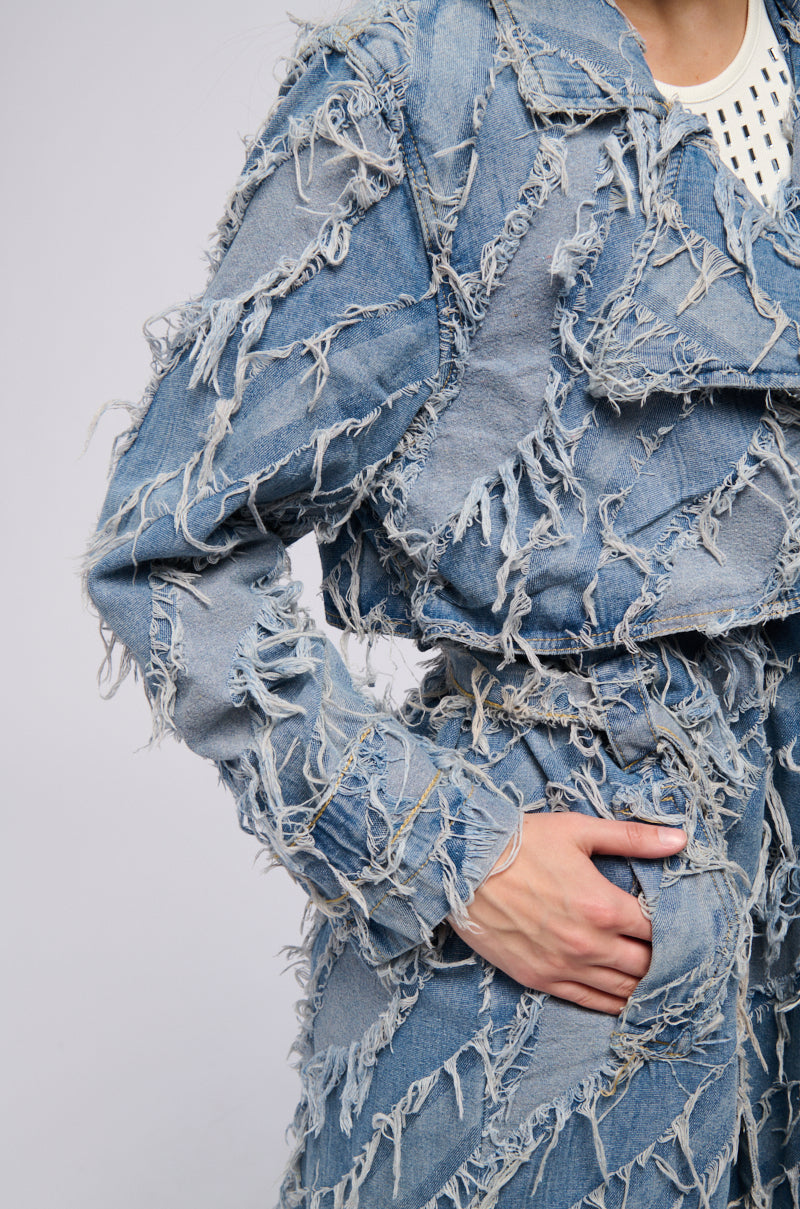 HIDDEN HILLS PATCHWORK DENIM TRENCH