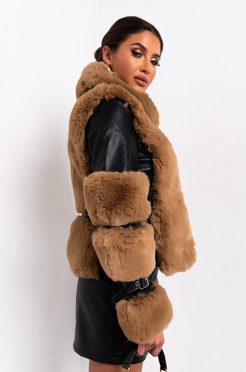 AZALEA WANG FAUX FUR MOTO PUFFER