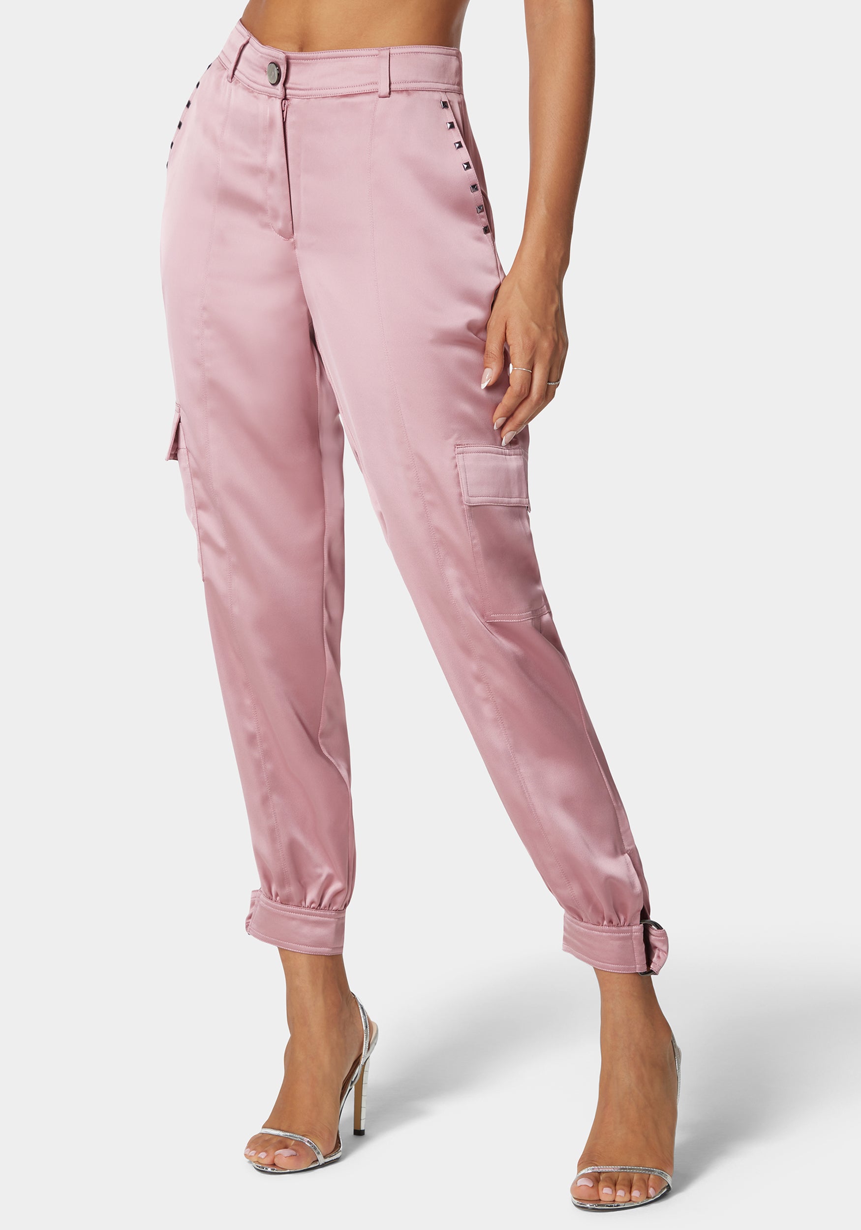 Natural Waist Stud Detail Satin Jogger Pant