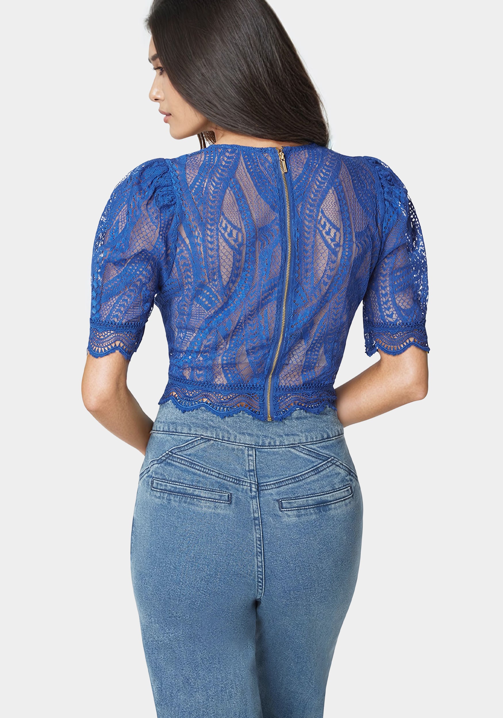 Scallop Hem Lace Trapeze Neck Top