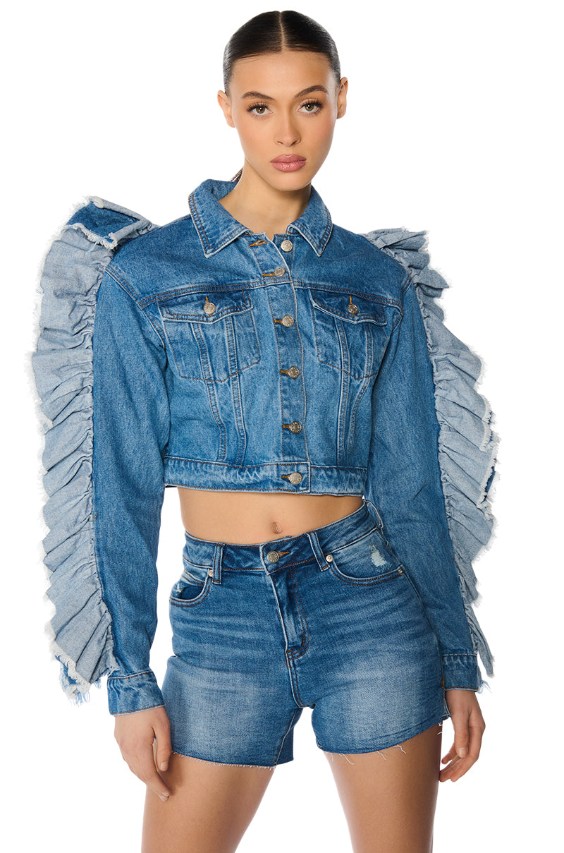 WHO IS SHE PUFF SLEEVE DENIM JACKET