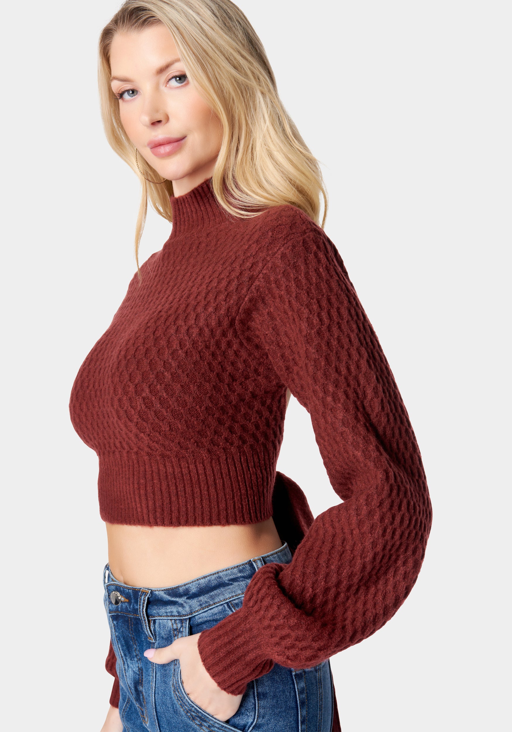 Open Back Mock Neck Sweater