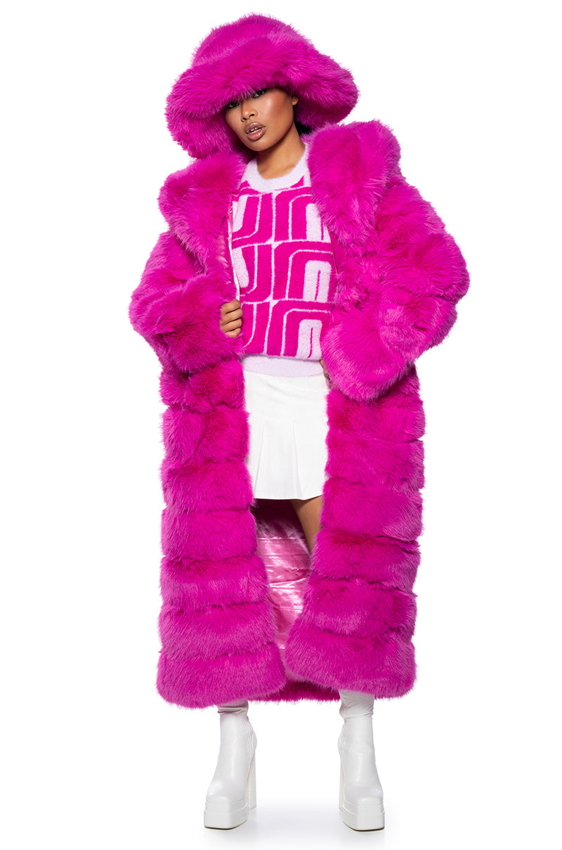 AZALEA WANG FAUX FUR PANEL HOODED TRENCH