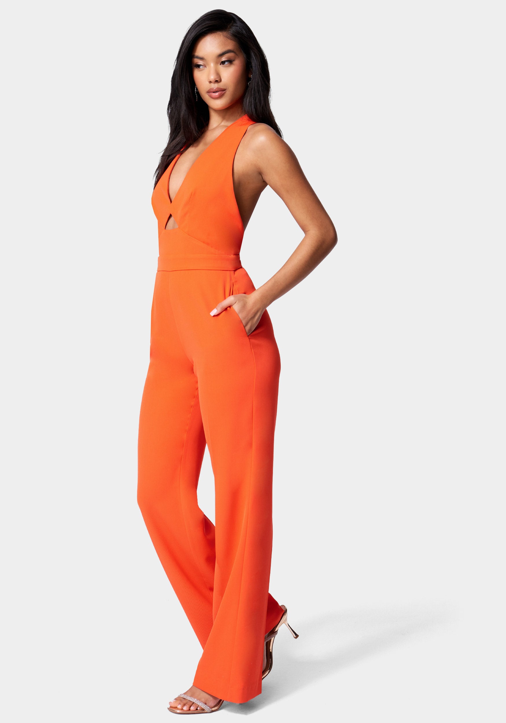 Satin Twill Halter Tie Back Wide Leg Jumpsuit