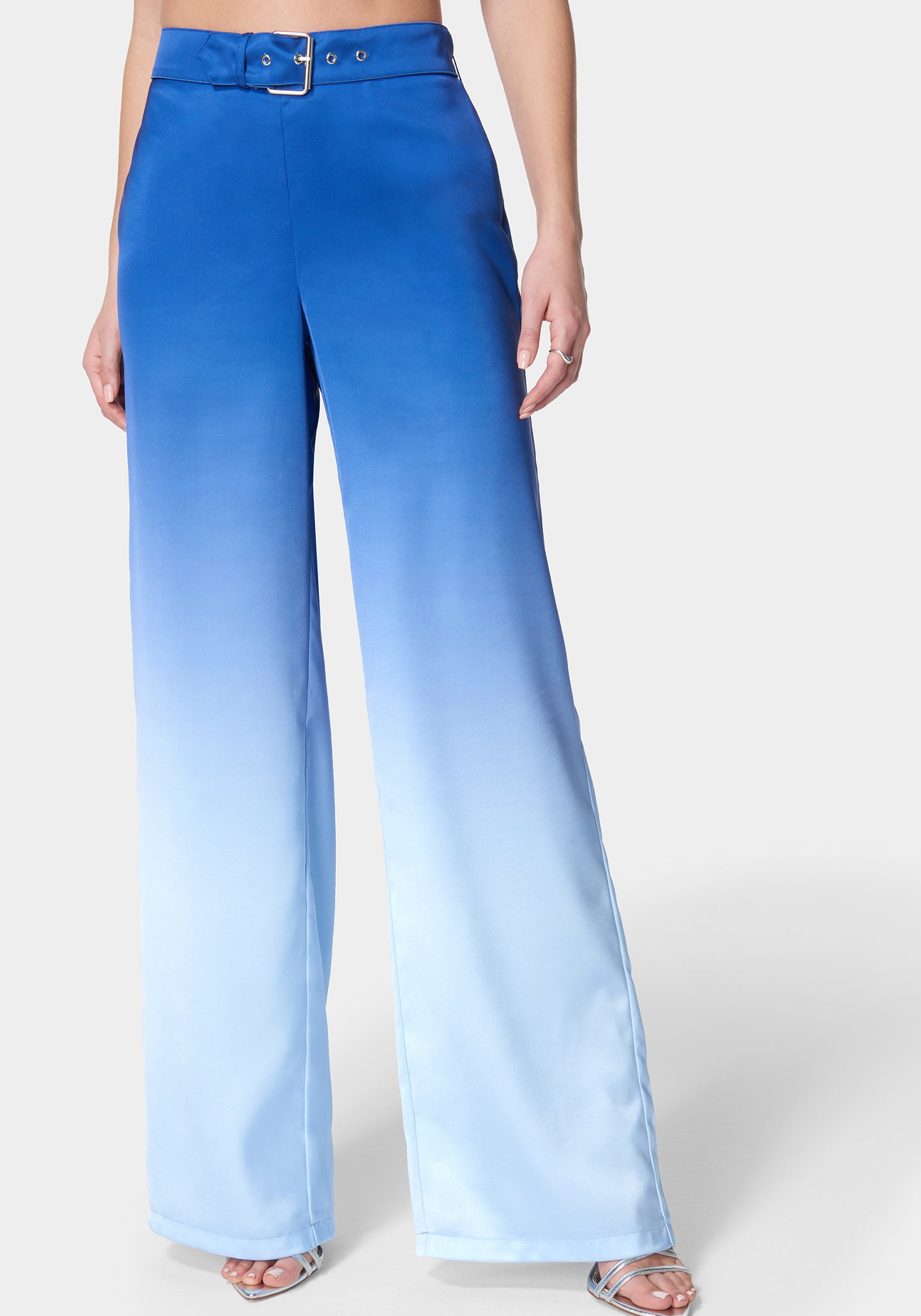 Ombre Satin High Waist Belted Palazzo Pant