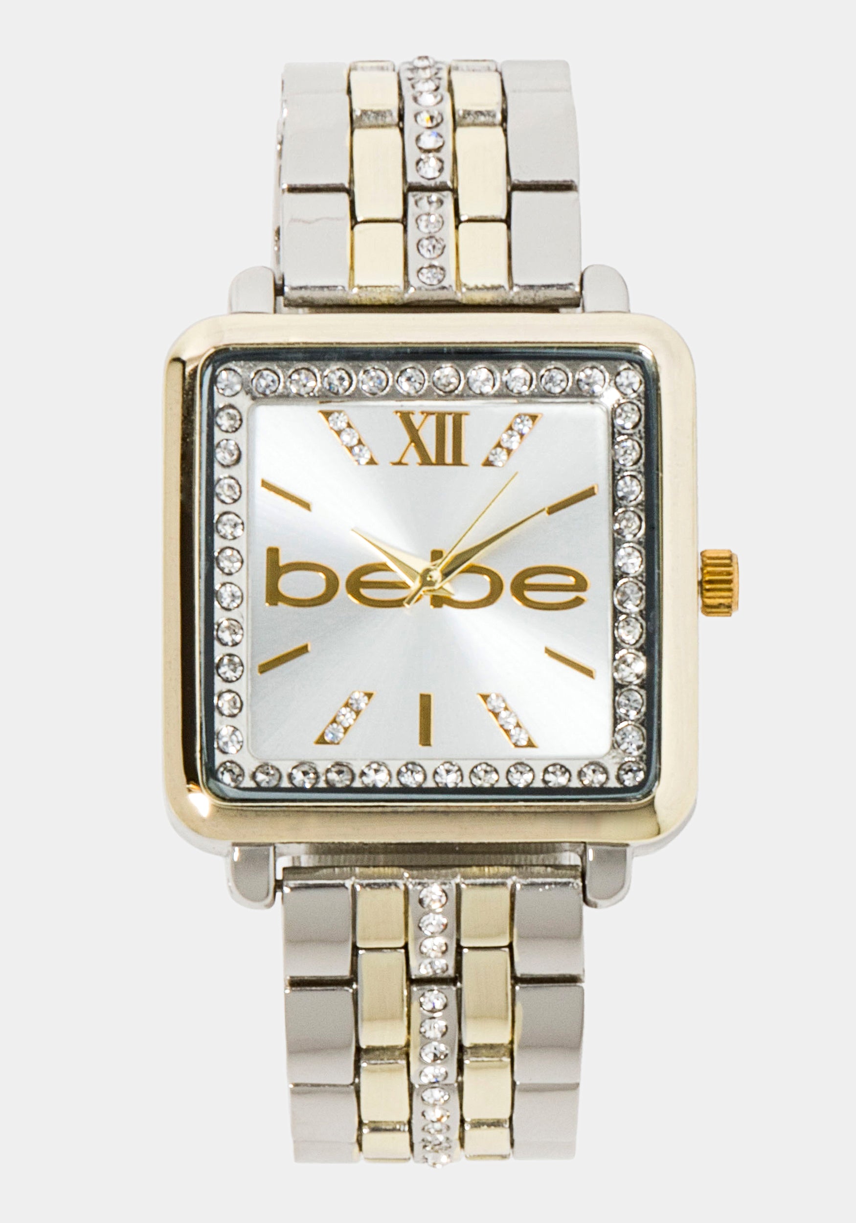 Two Tone Crystal Bezel Square Watch