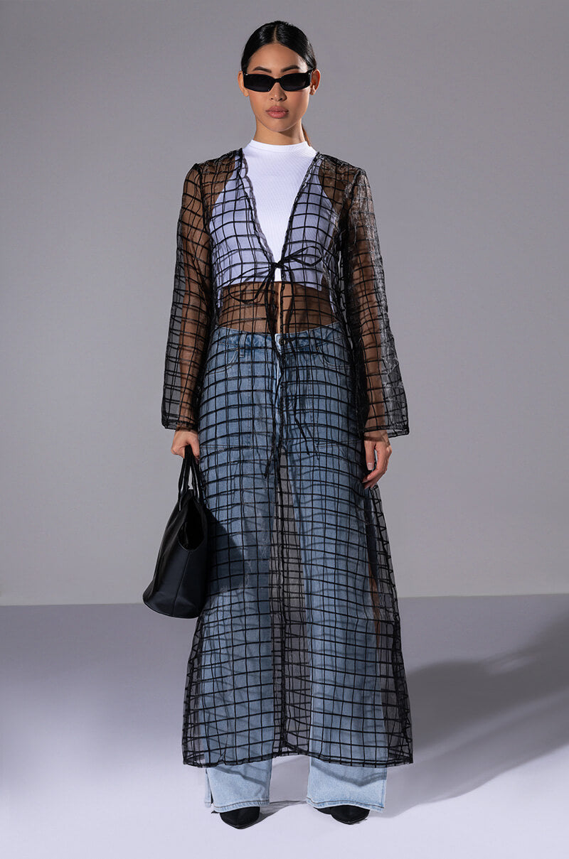 MISS MYSTERIOUS MESH GRID KIMONO DUSTER