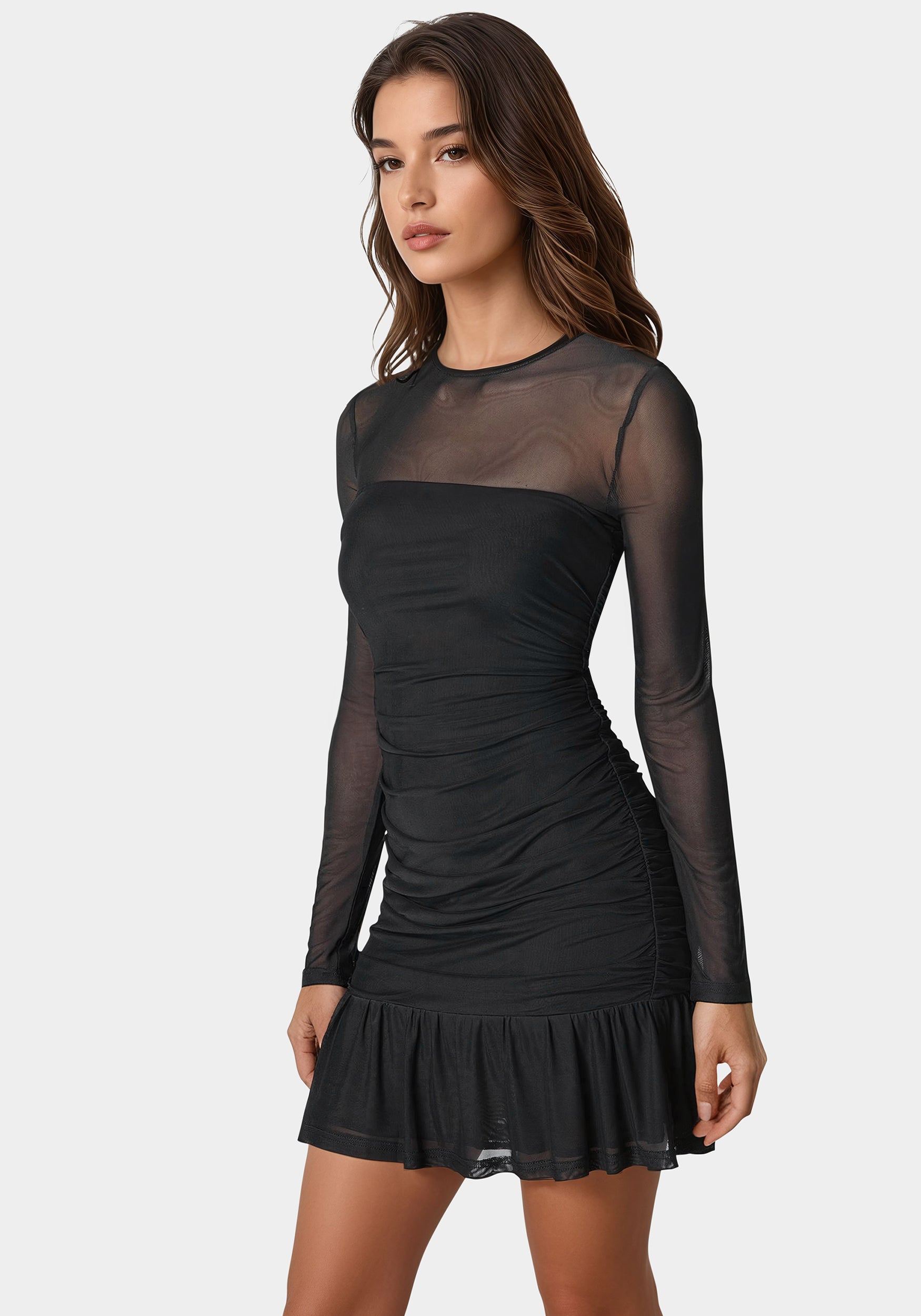 Flounce Mesh Longsleeve Mini Dress