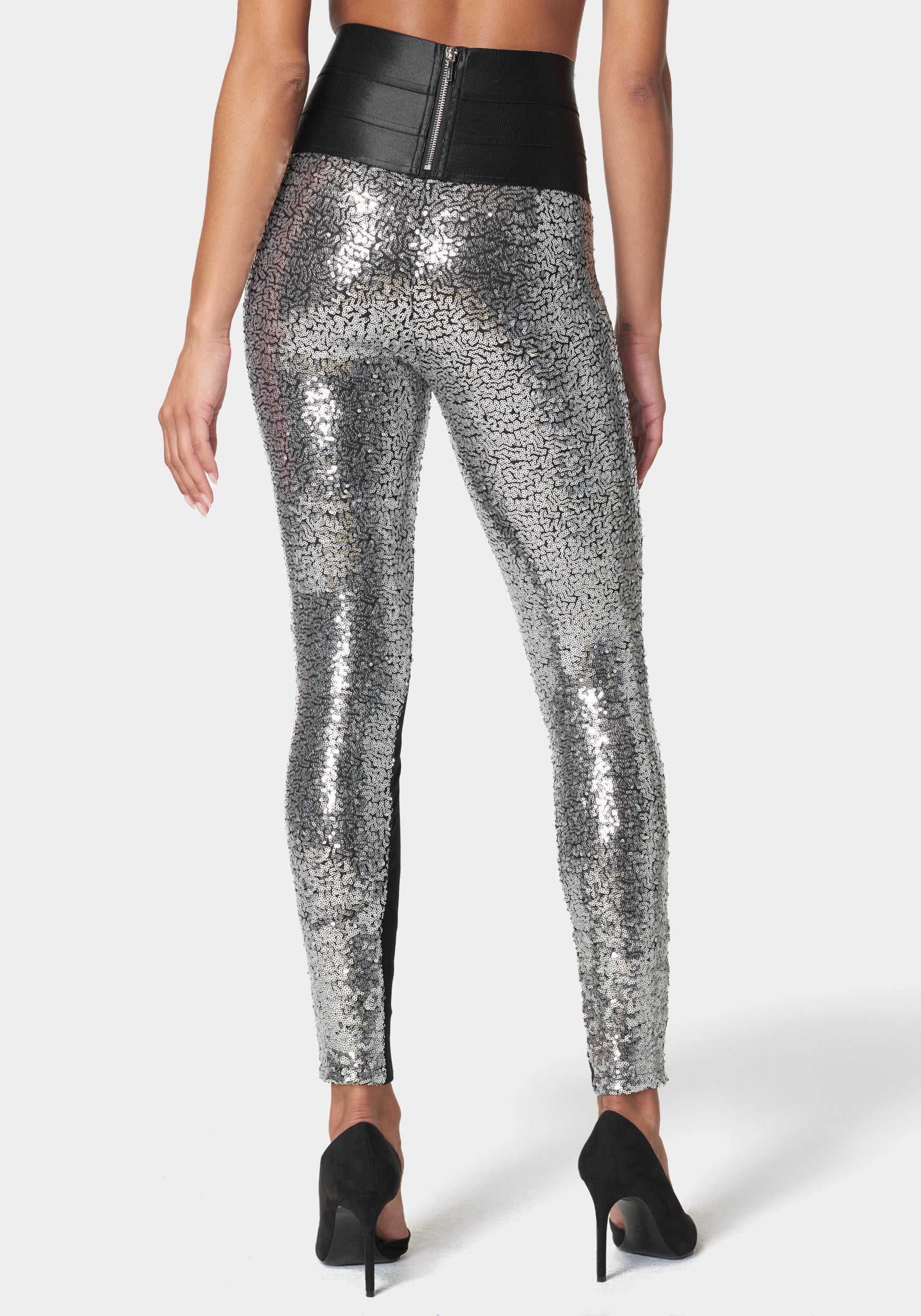 Satin Elastic Waistband Sequin Legging