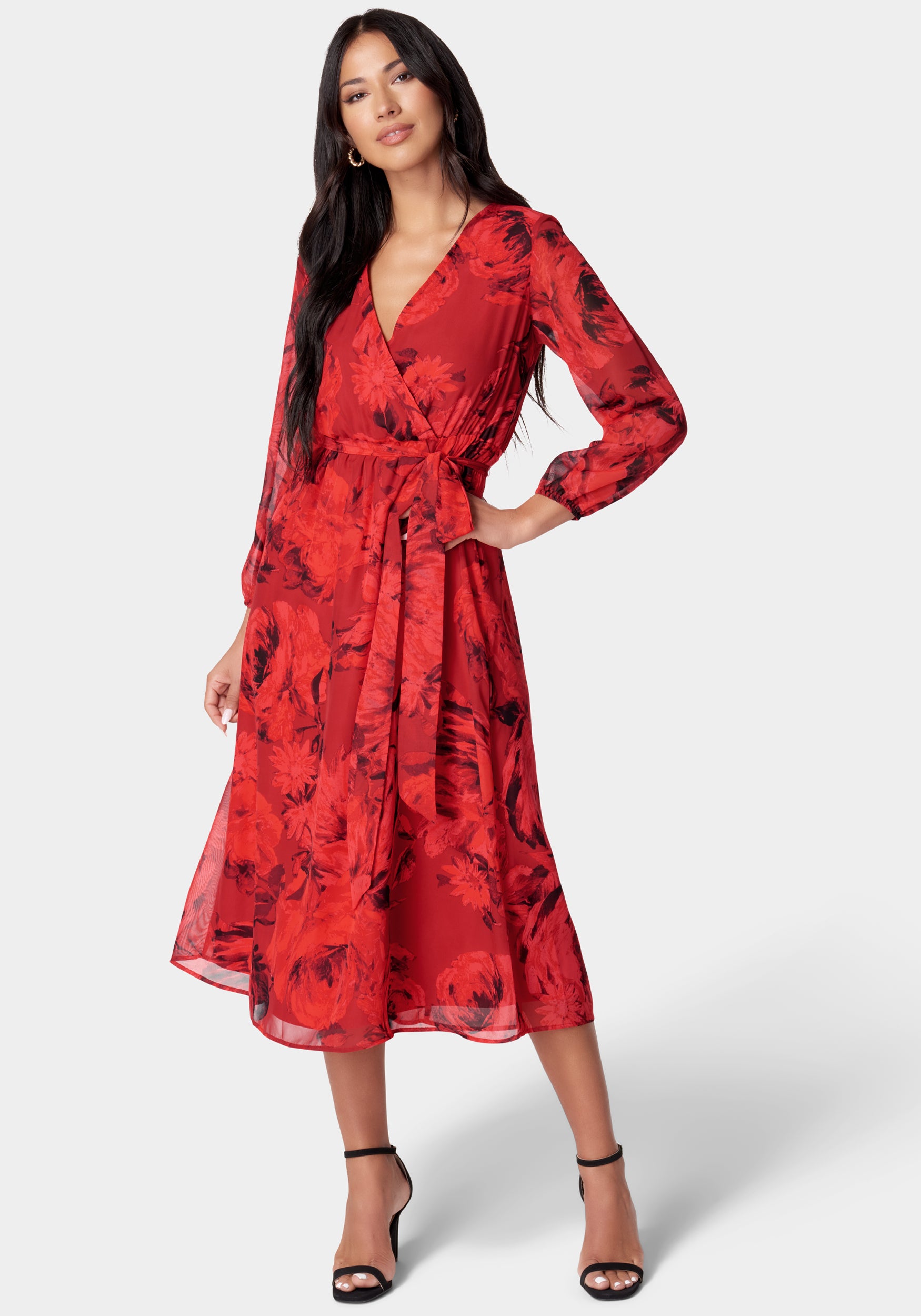 Printed Wrap Midi Dress