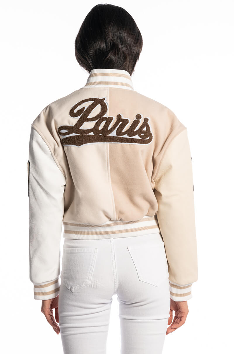 AZALEA WANG BEIGE RUELA VARSITY JACKET