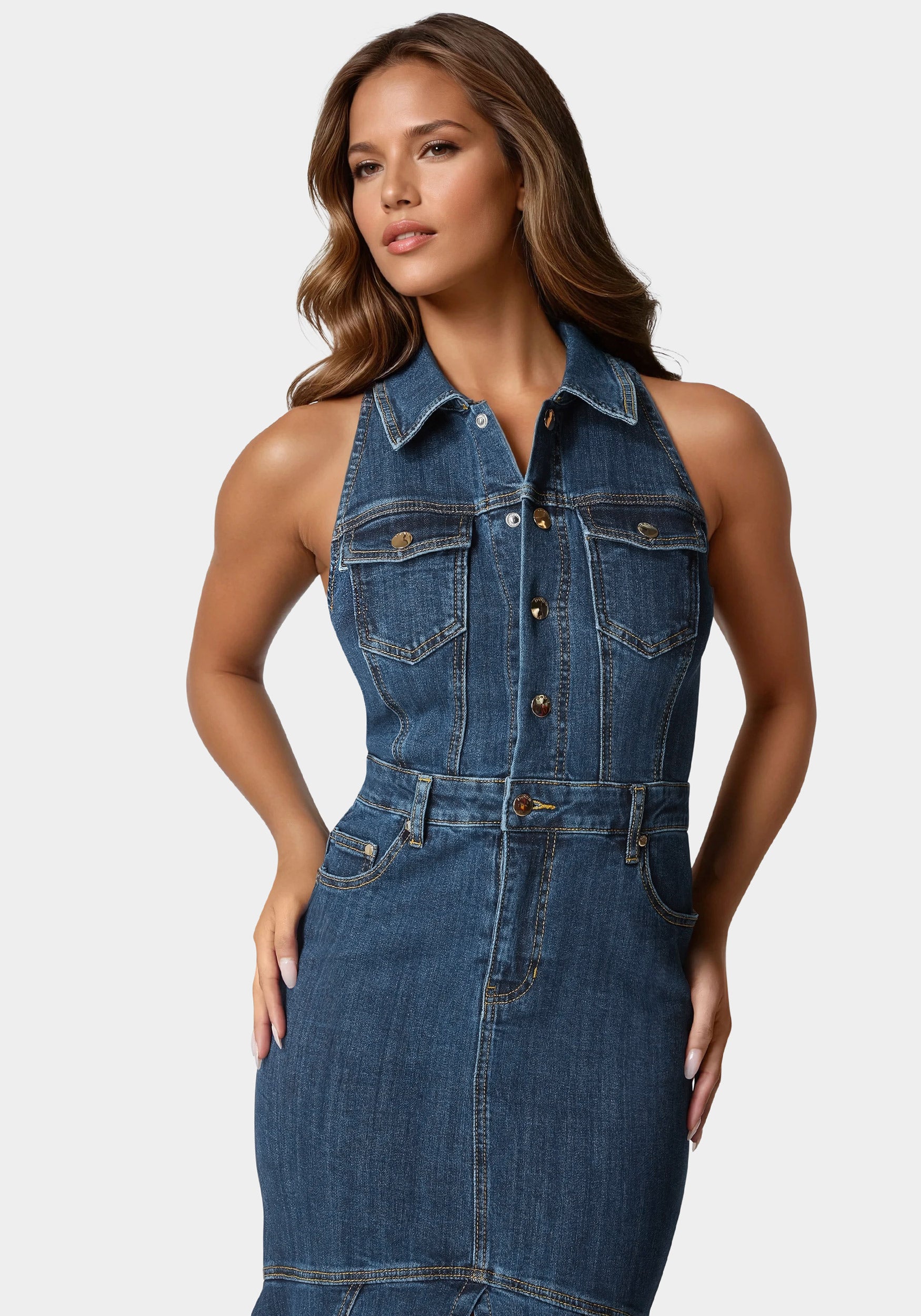 Halter Midi Denim Dress