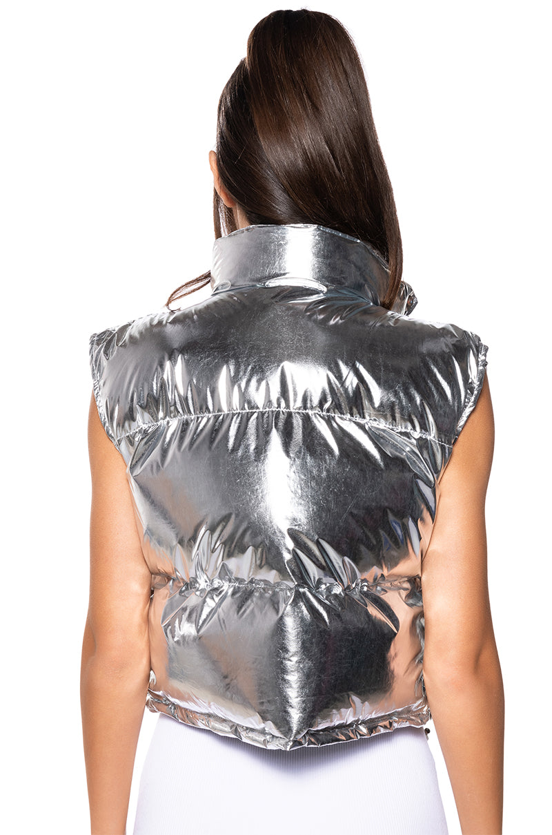 SILVER METALLIC PUFFER VEST