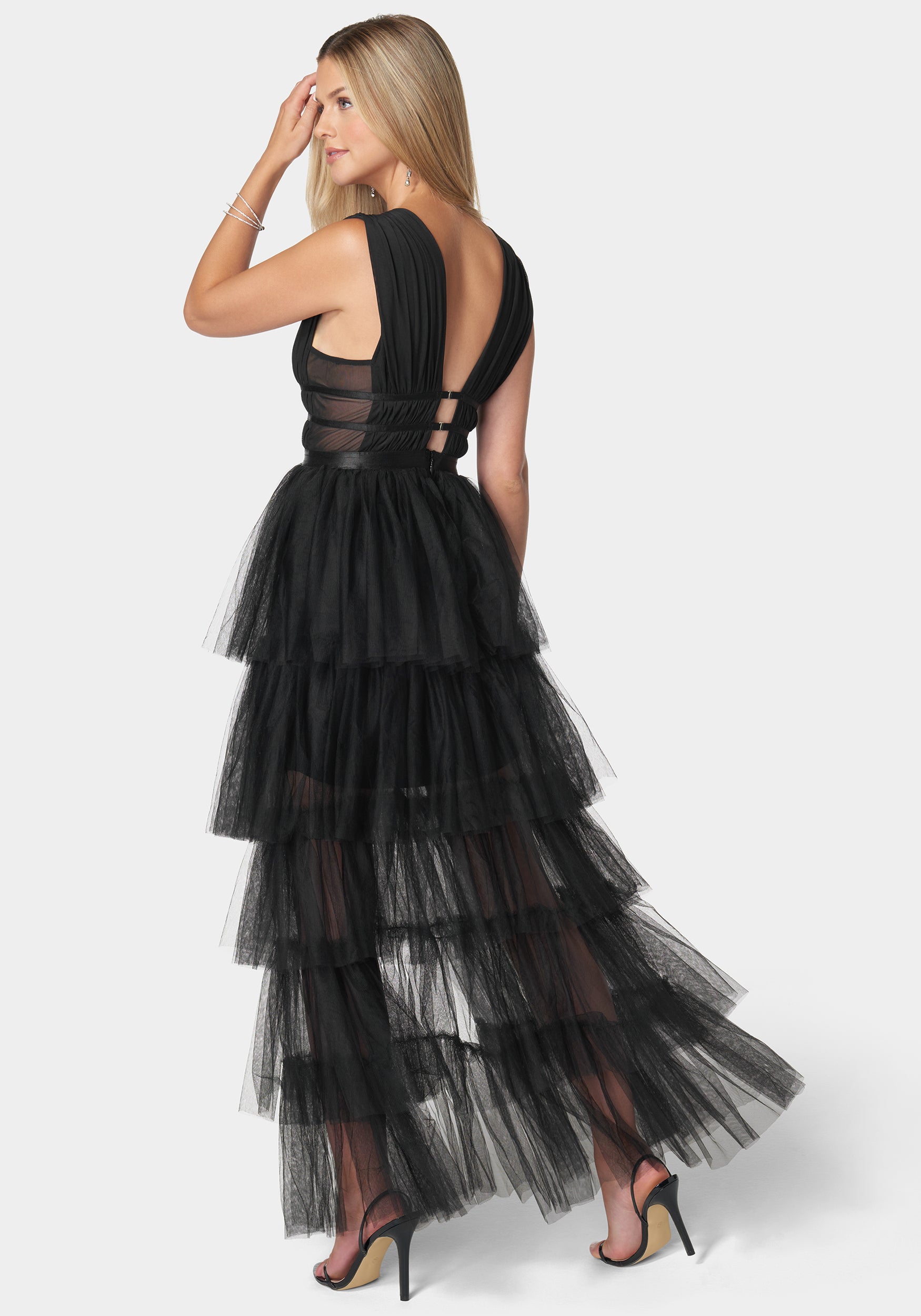 Tiered High Low Mesh Dress