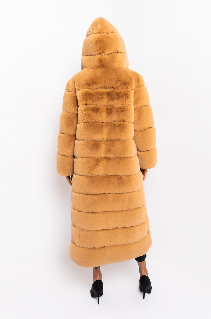 AZALEA WANG FAUX FUR PANEL HOODED TRENCH