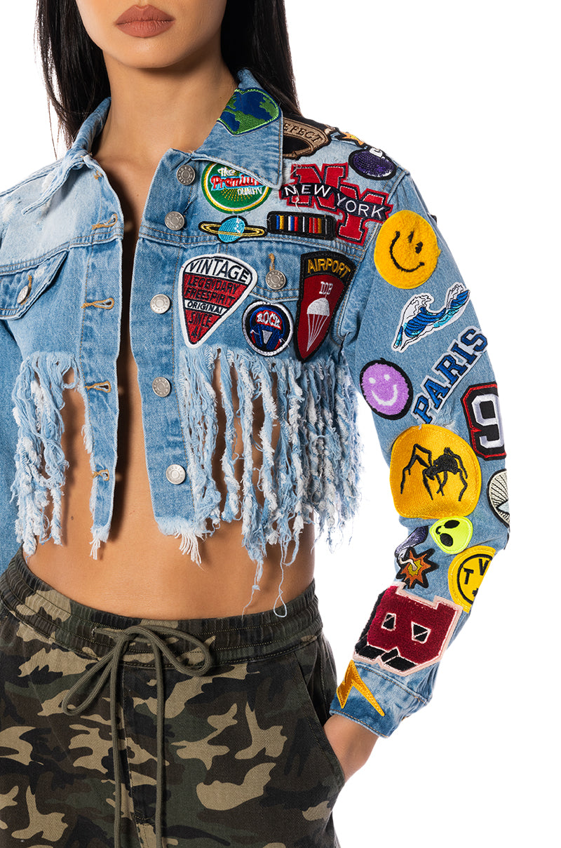 ULTRA CROP DENIM JACKET WITH PATCHES