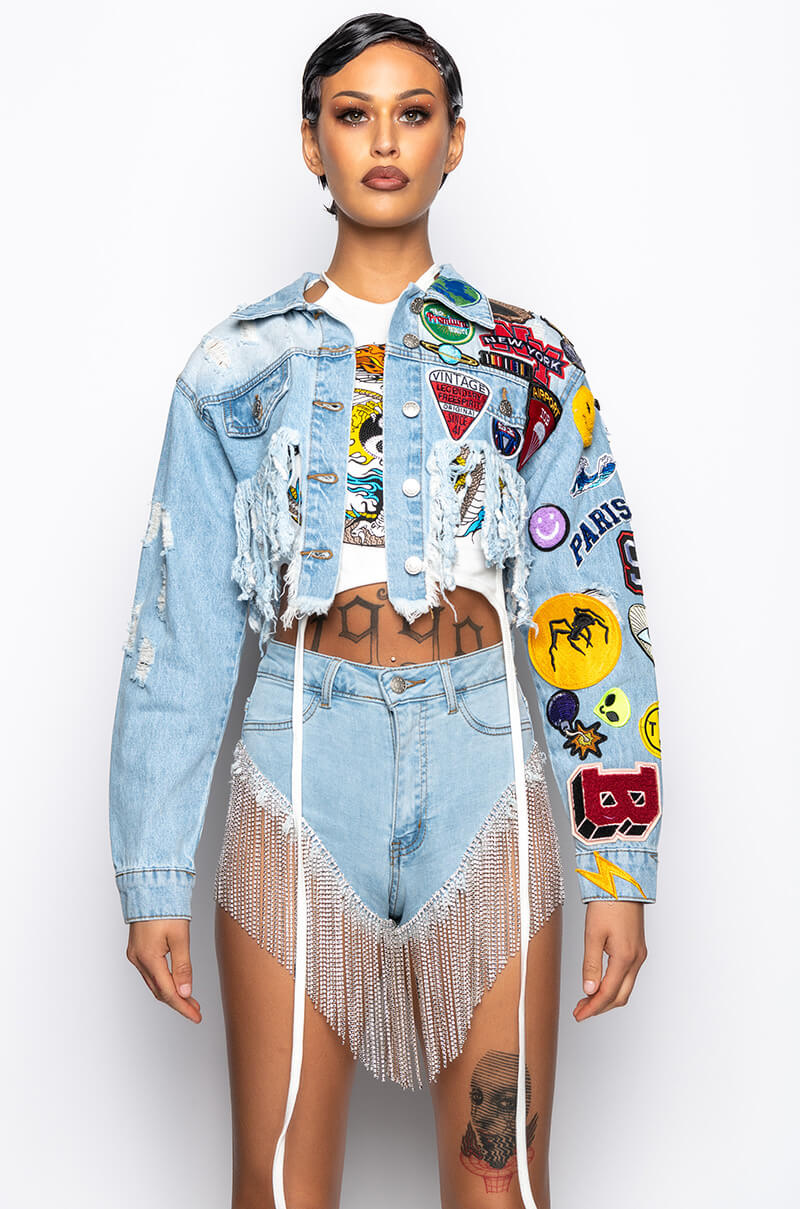 ULTRA CROP DENIM JACKET WITH PATCHES