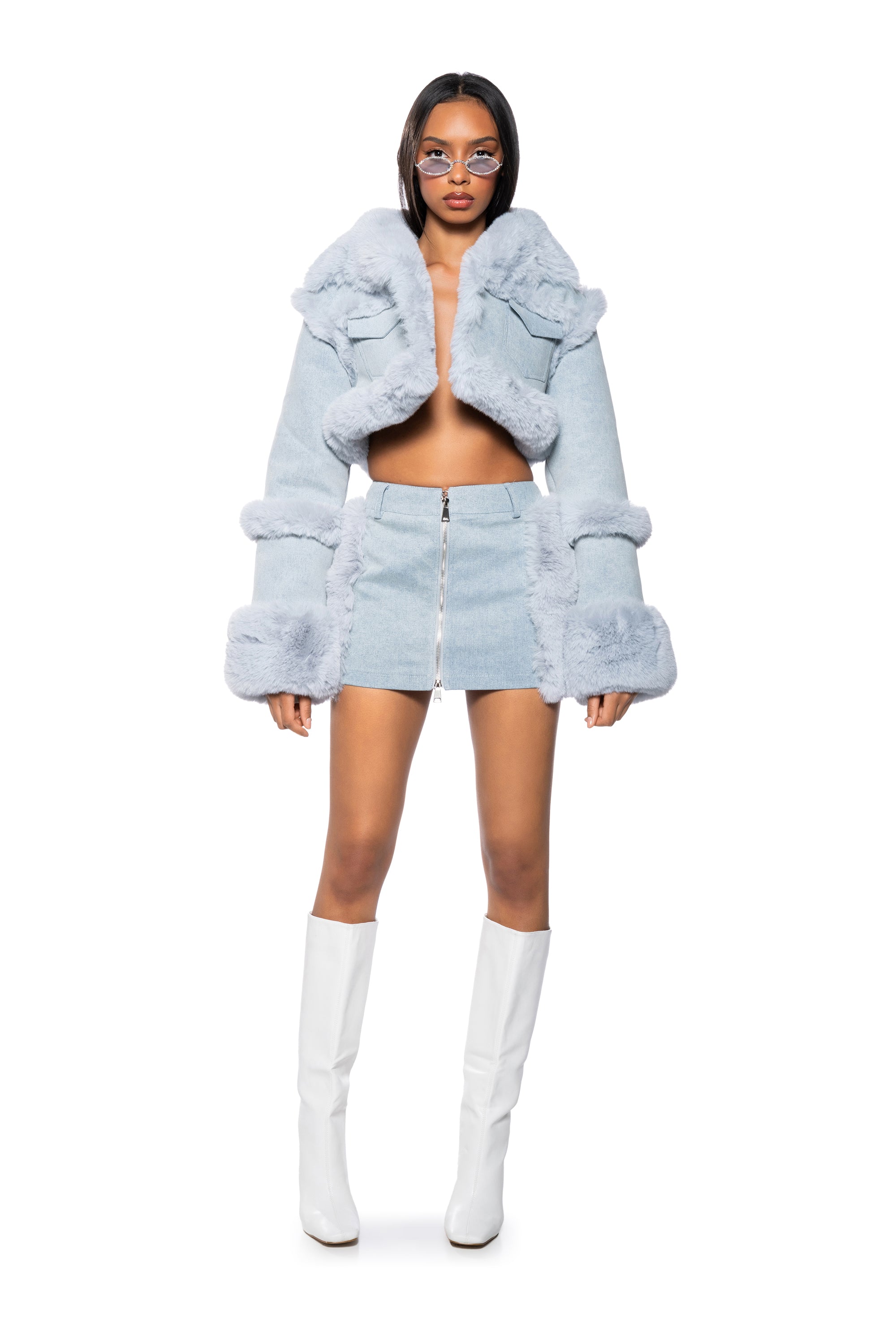 IN MY FEELINGS FUR TRIM DENIM JACKET