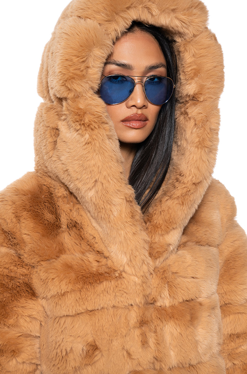 AZALEA WANG FAUX FUR PANEL HOODED TRENCH