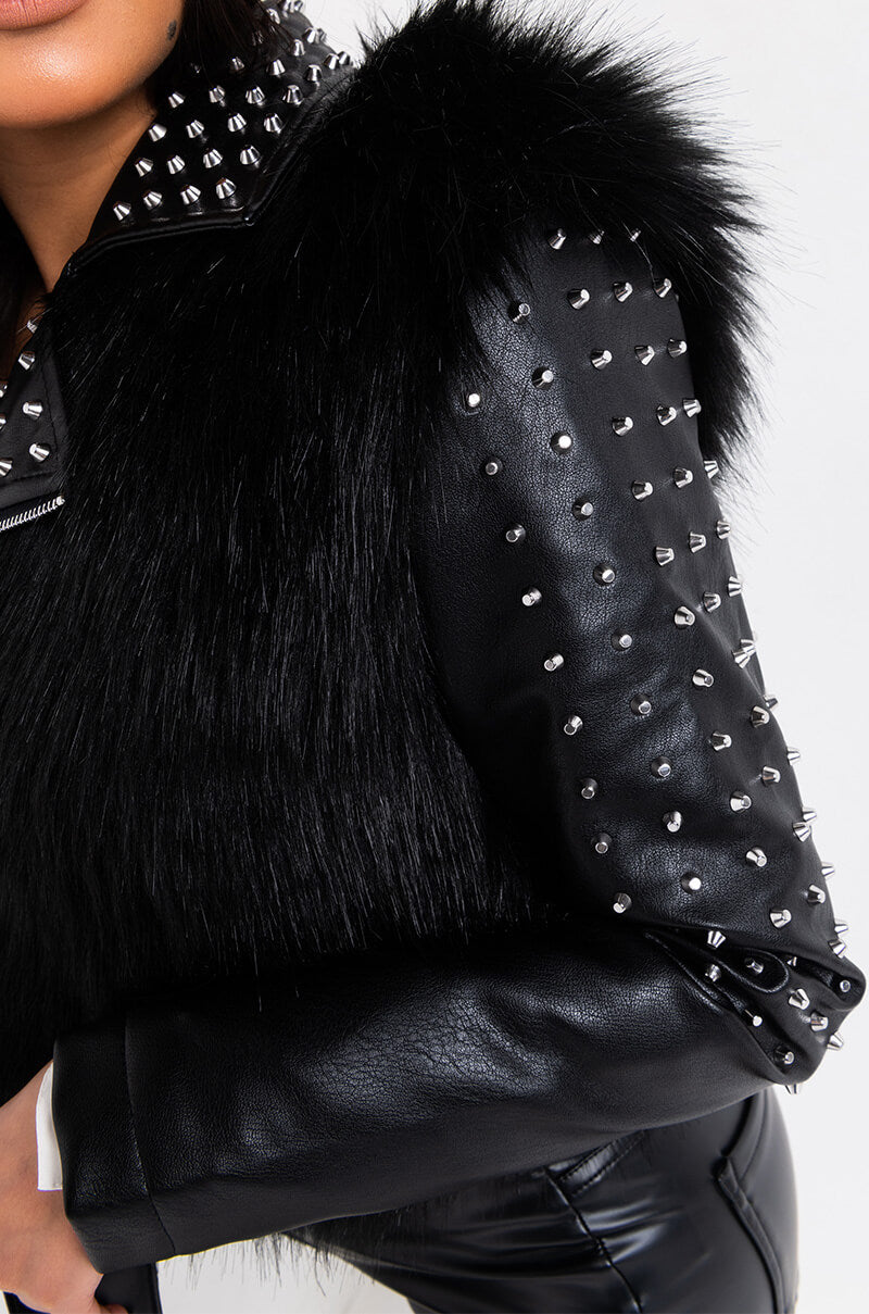 EMMS STUDDED FAUX FUR JACKET