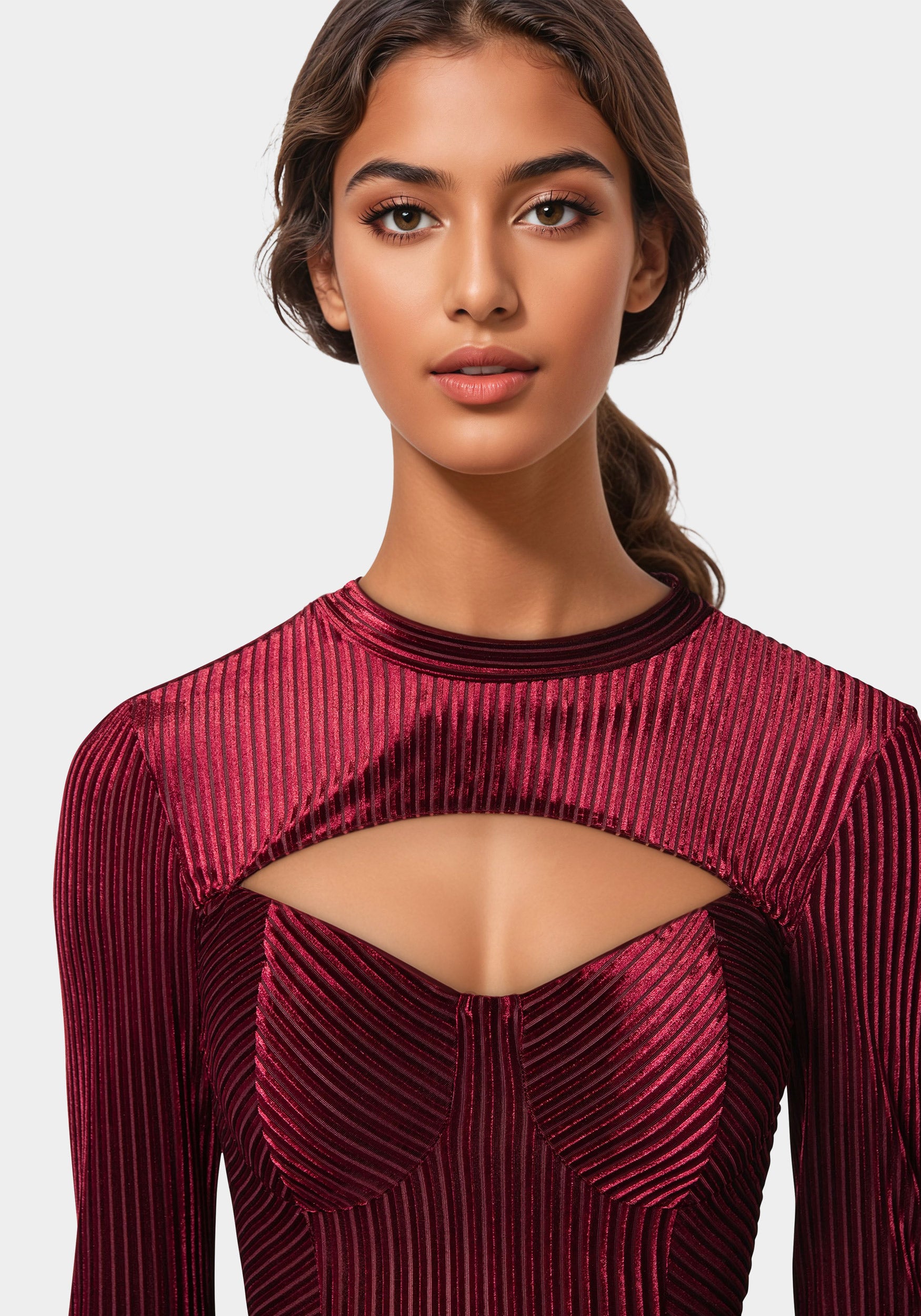 Shadow Stripe Velour Cutout Bodysuit