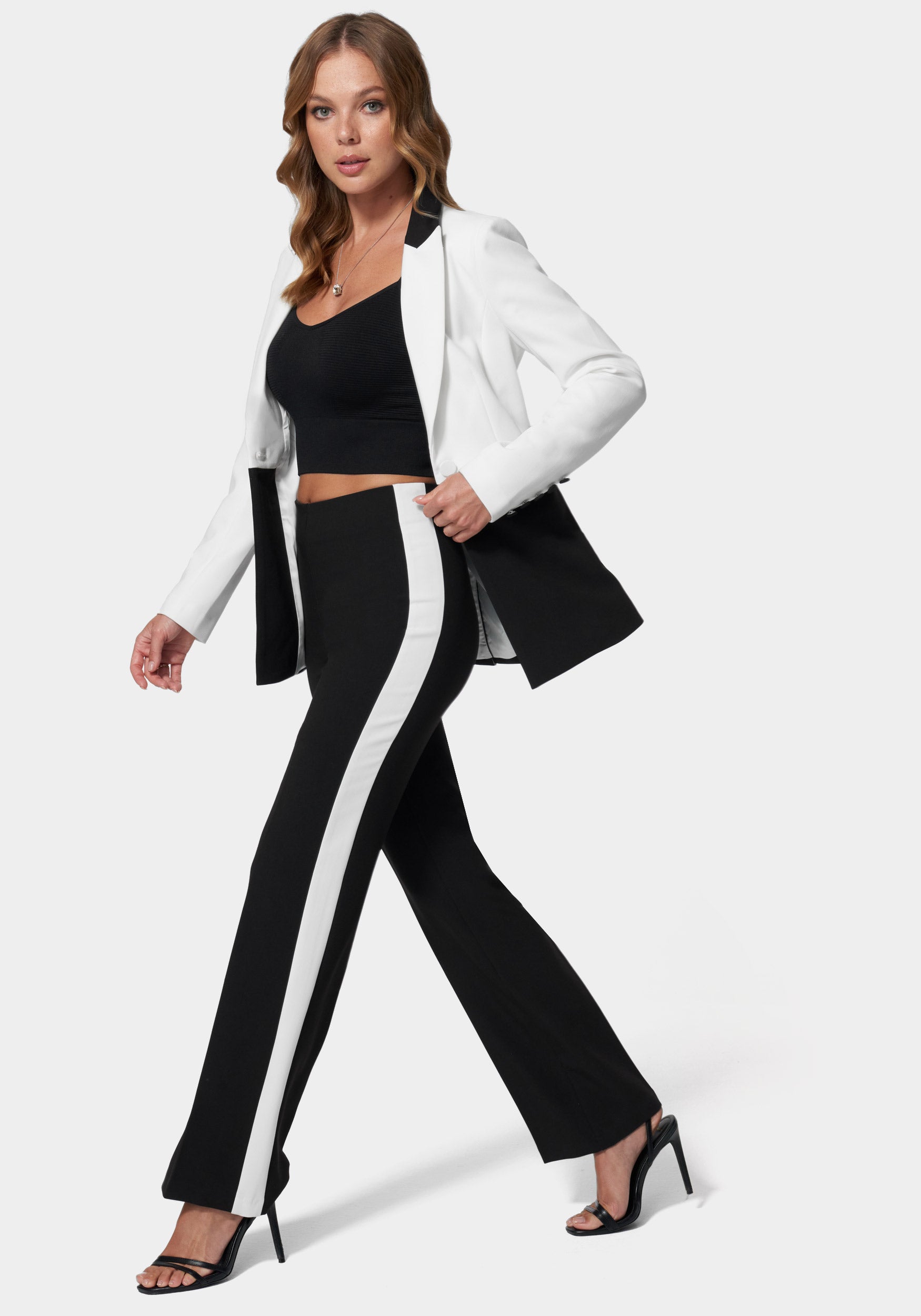 High Waist Wide Leg Contrast Trim Pant