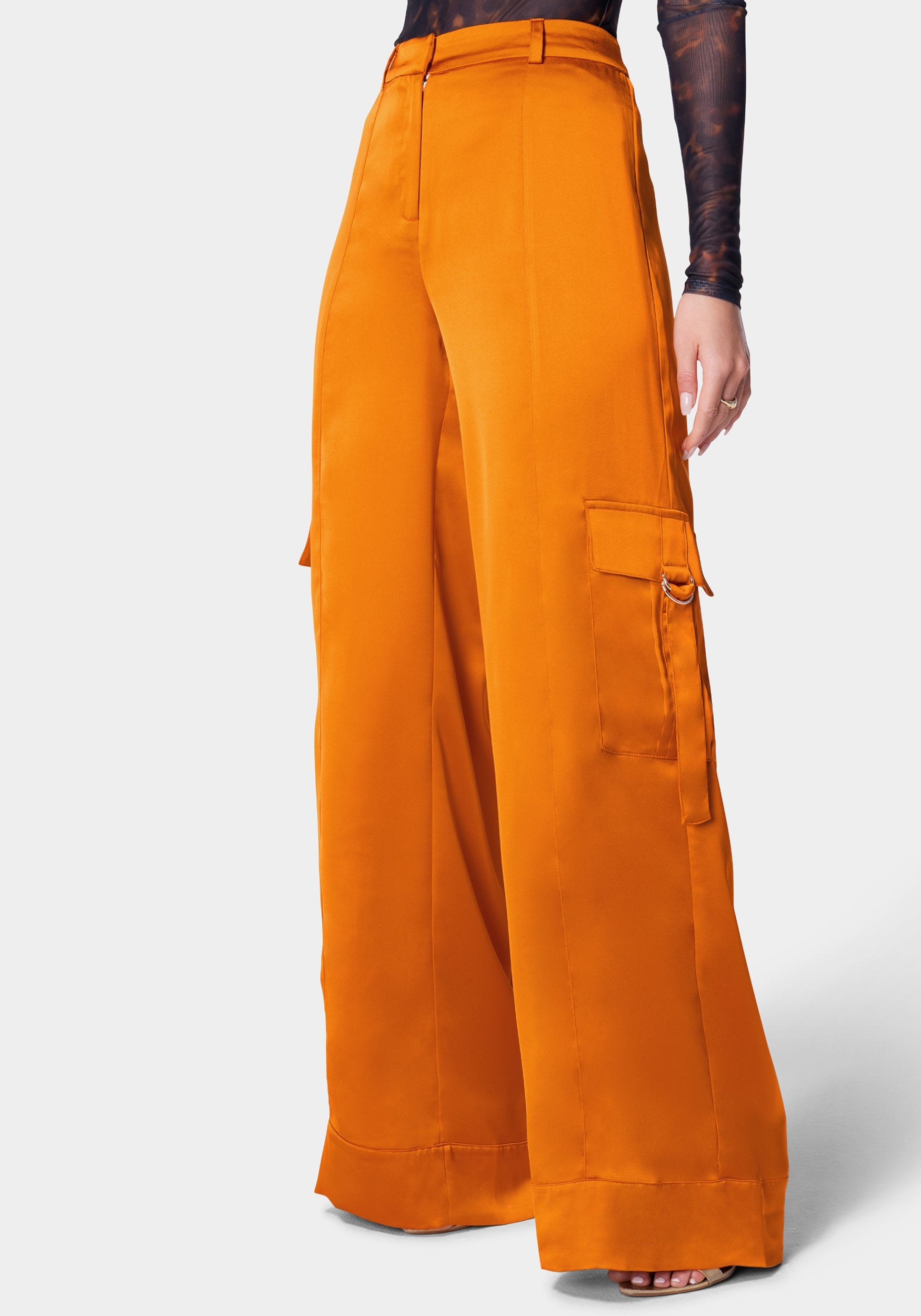 Wide Leg Cargo Pocket Satin Pant