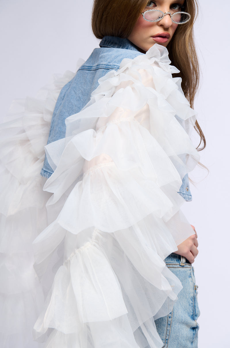 SWAN PRINCESS DENIM JACKET WITH RUFFLE SLEEVES