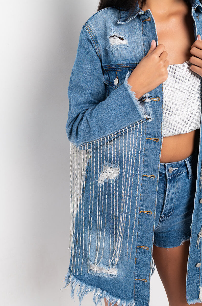 DOLLYS SIS RHINESTONE LONG DENIM JACKET