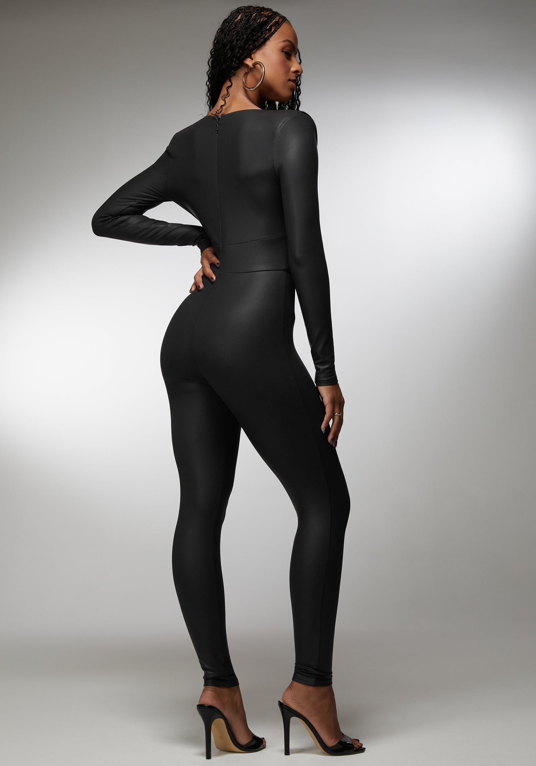 Plunging V-Neck Metal Trim Detail Catsuit