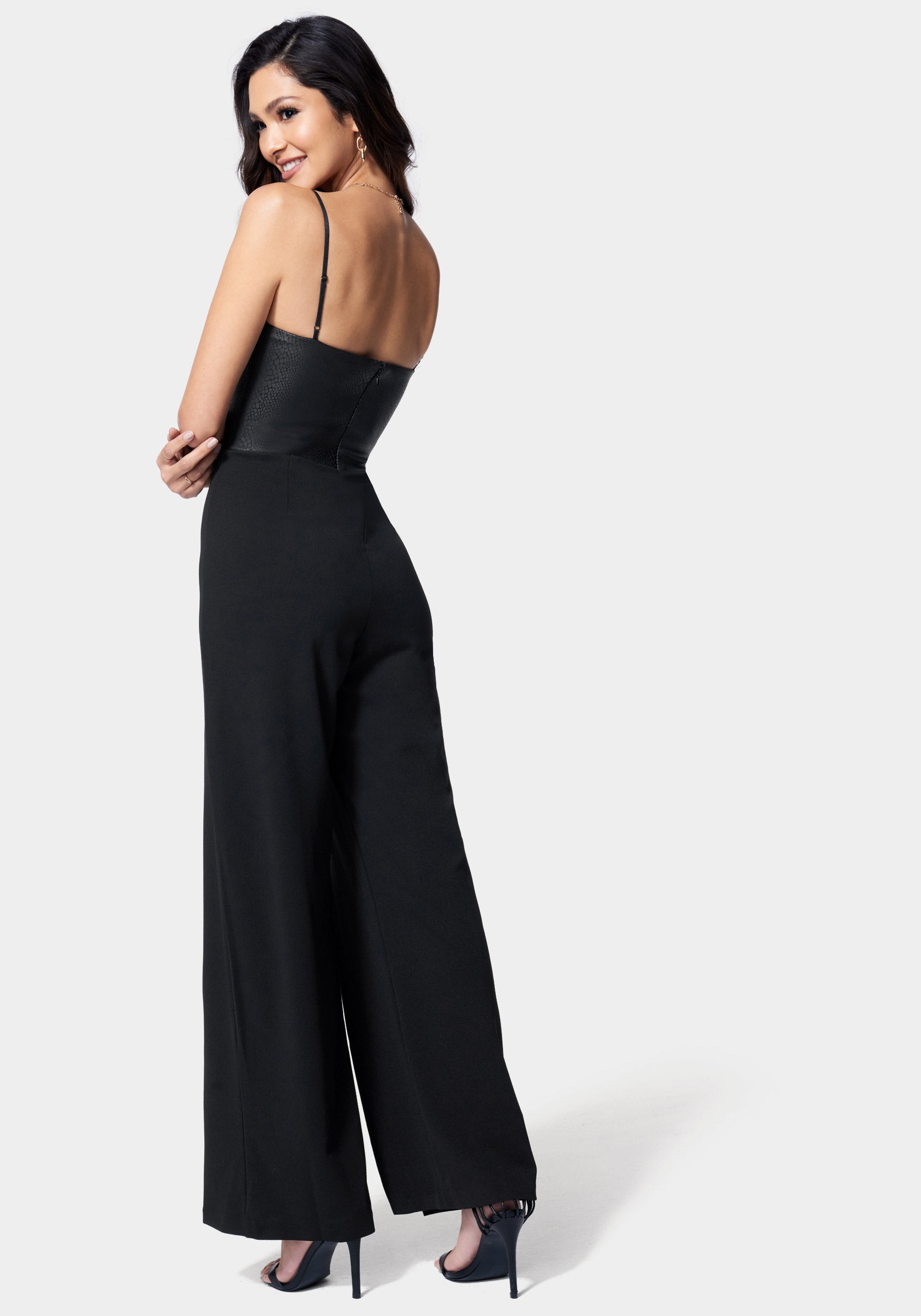 Vegan Leather Open Leg Jumpsuit