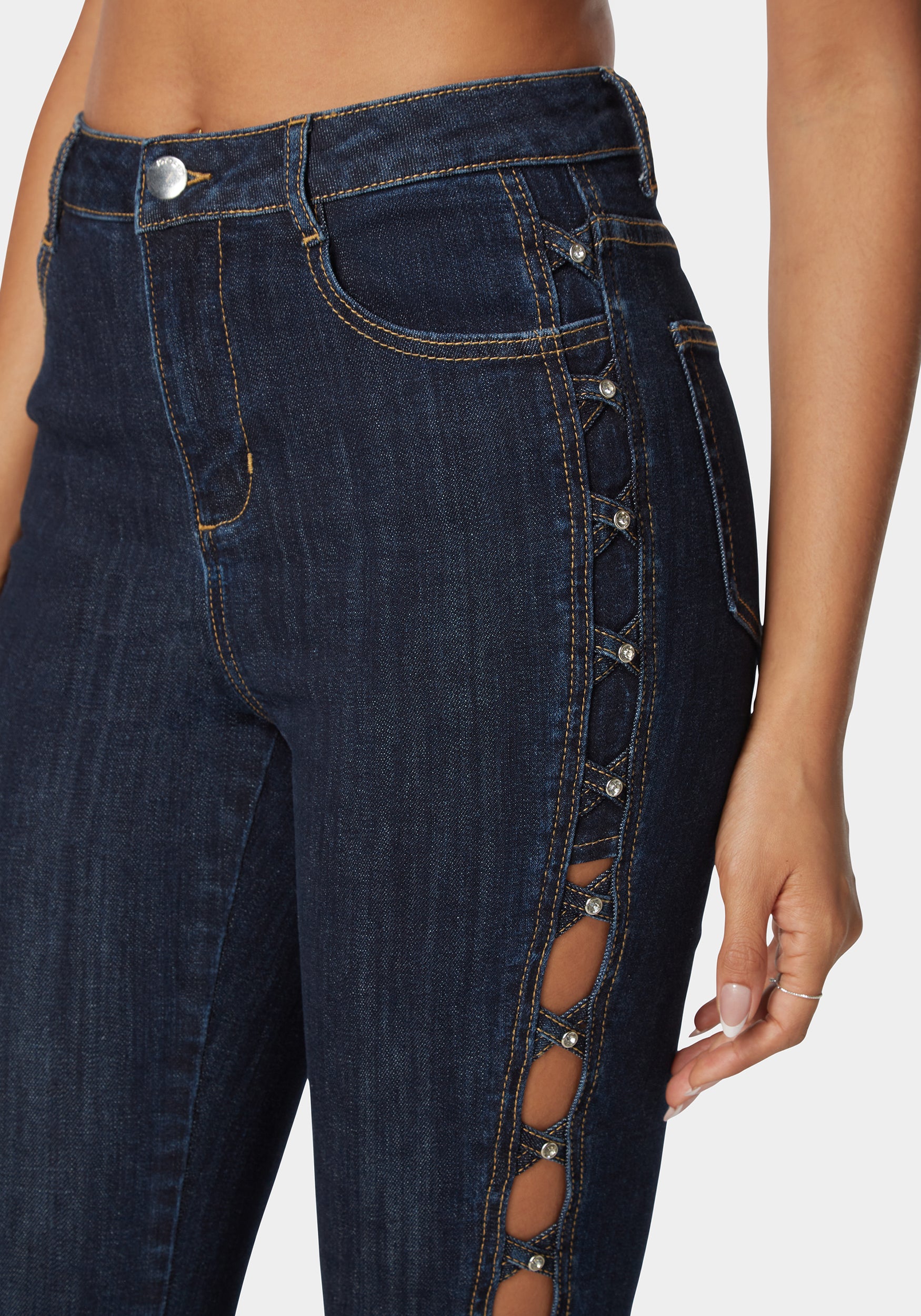 Natural Waist Stud Detail Skinny Leg Jeans