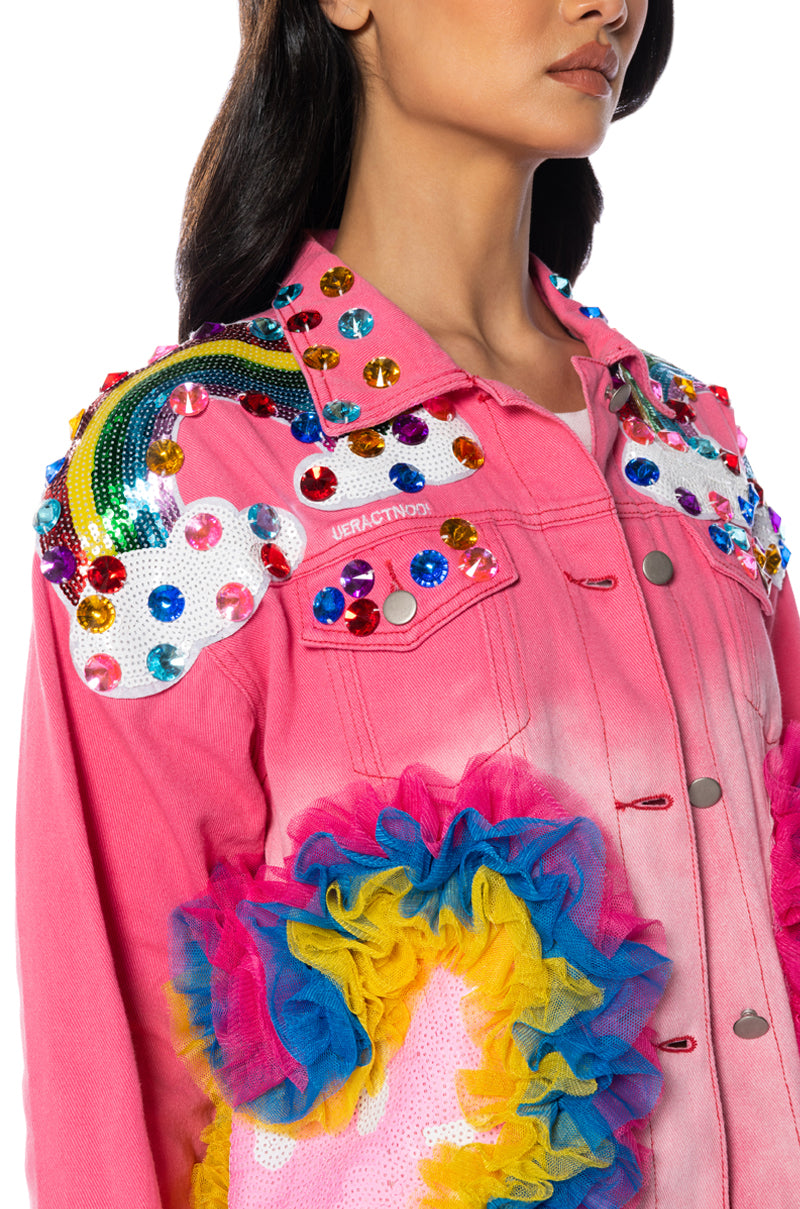 RAINBOW ROAD EMBELLISHED DENIM JACKET