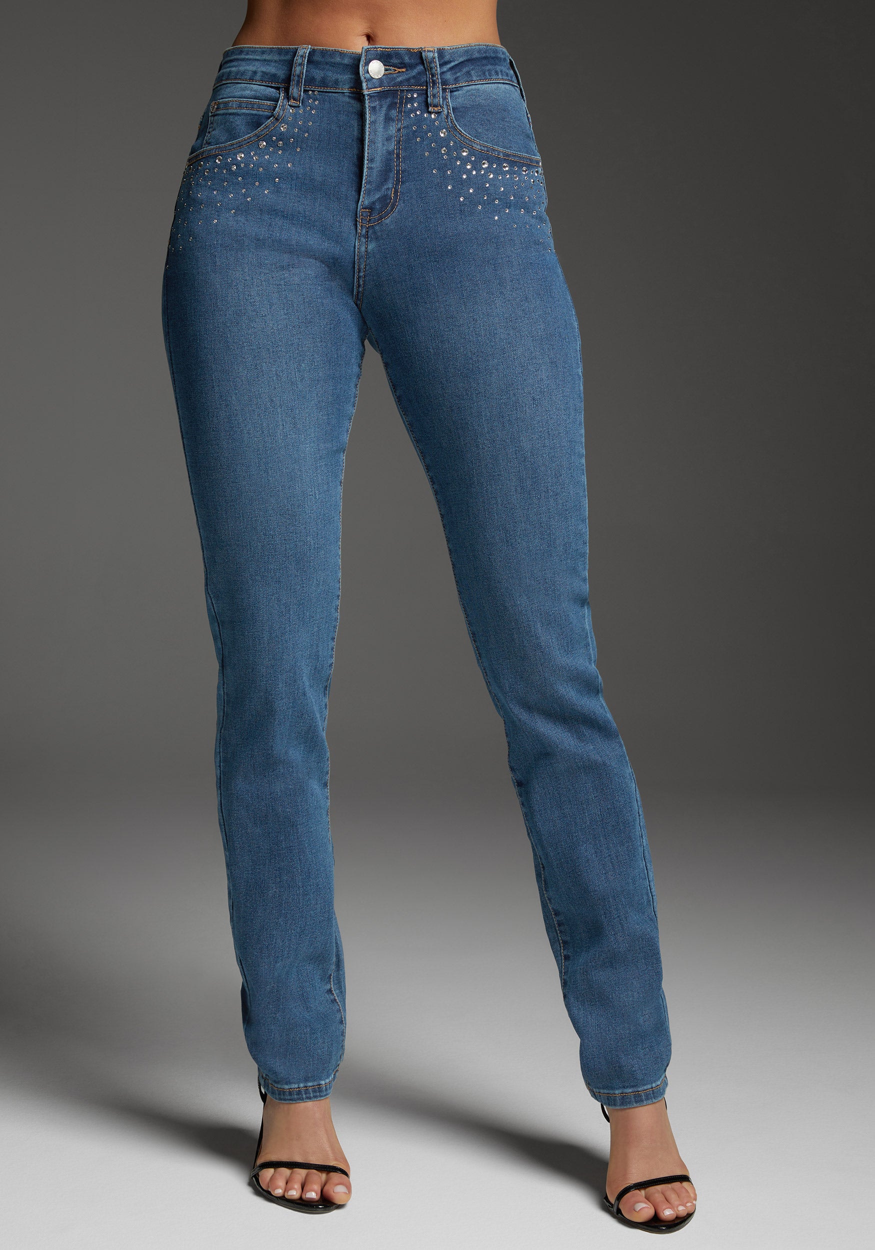 bebe Slim Jean Embellished With Crystals by Swarovski