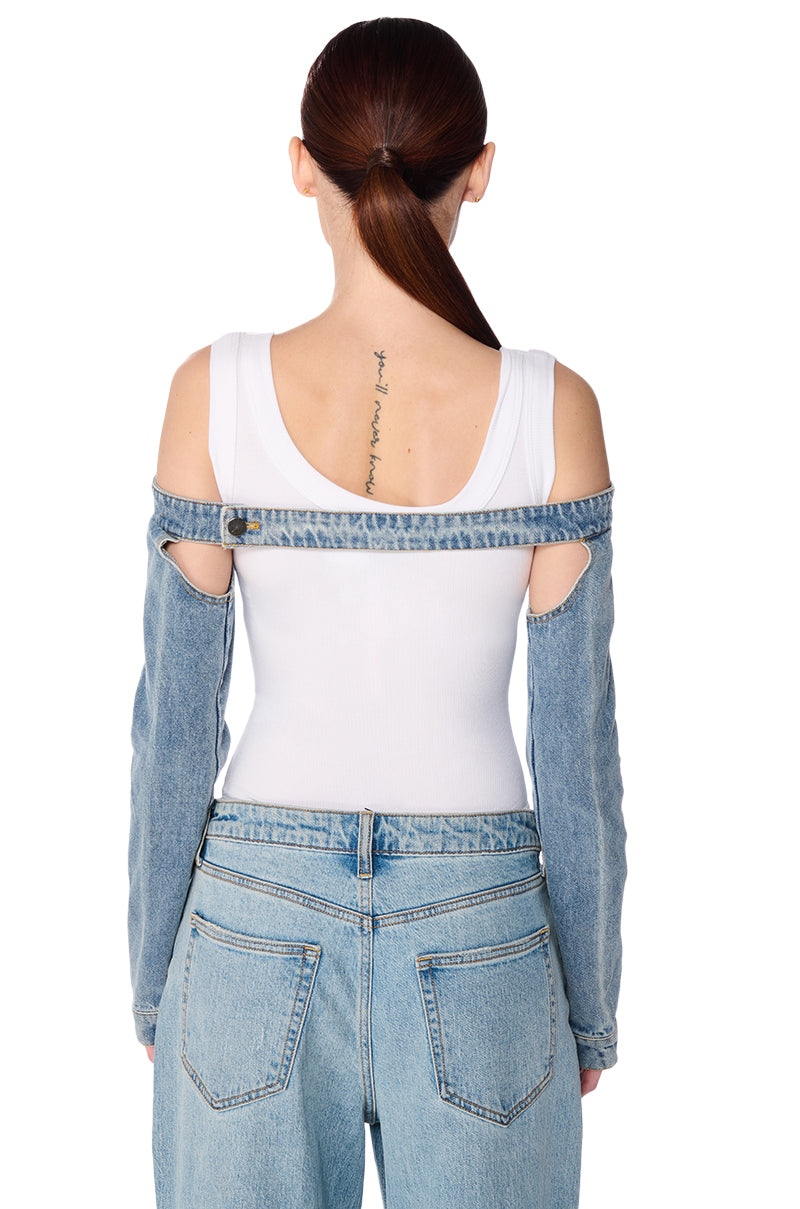 JUST THE SLEEVES DENIM BOLERO JACKET