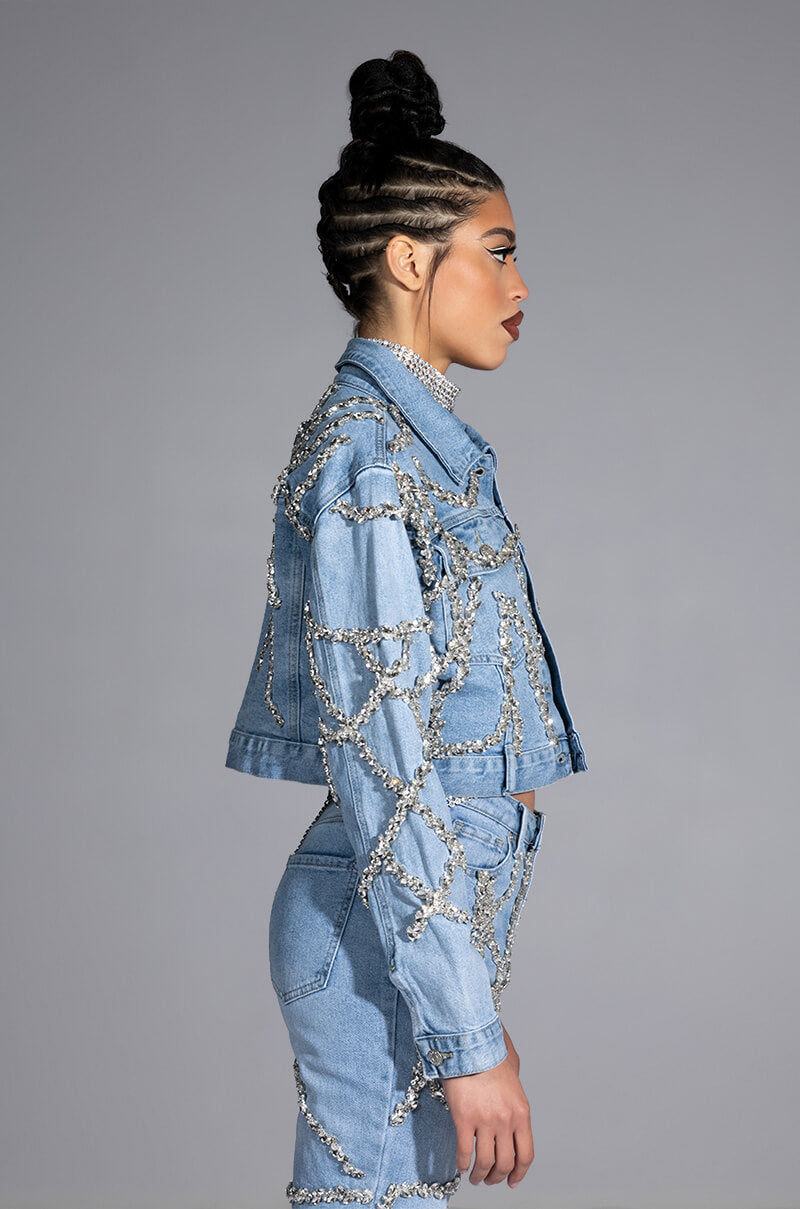 MAKE A WISH RHINESTONE EMBELLISHED DENIM JACKET