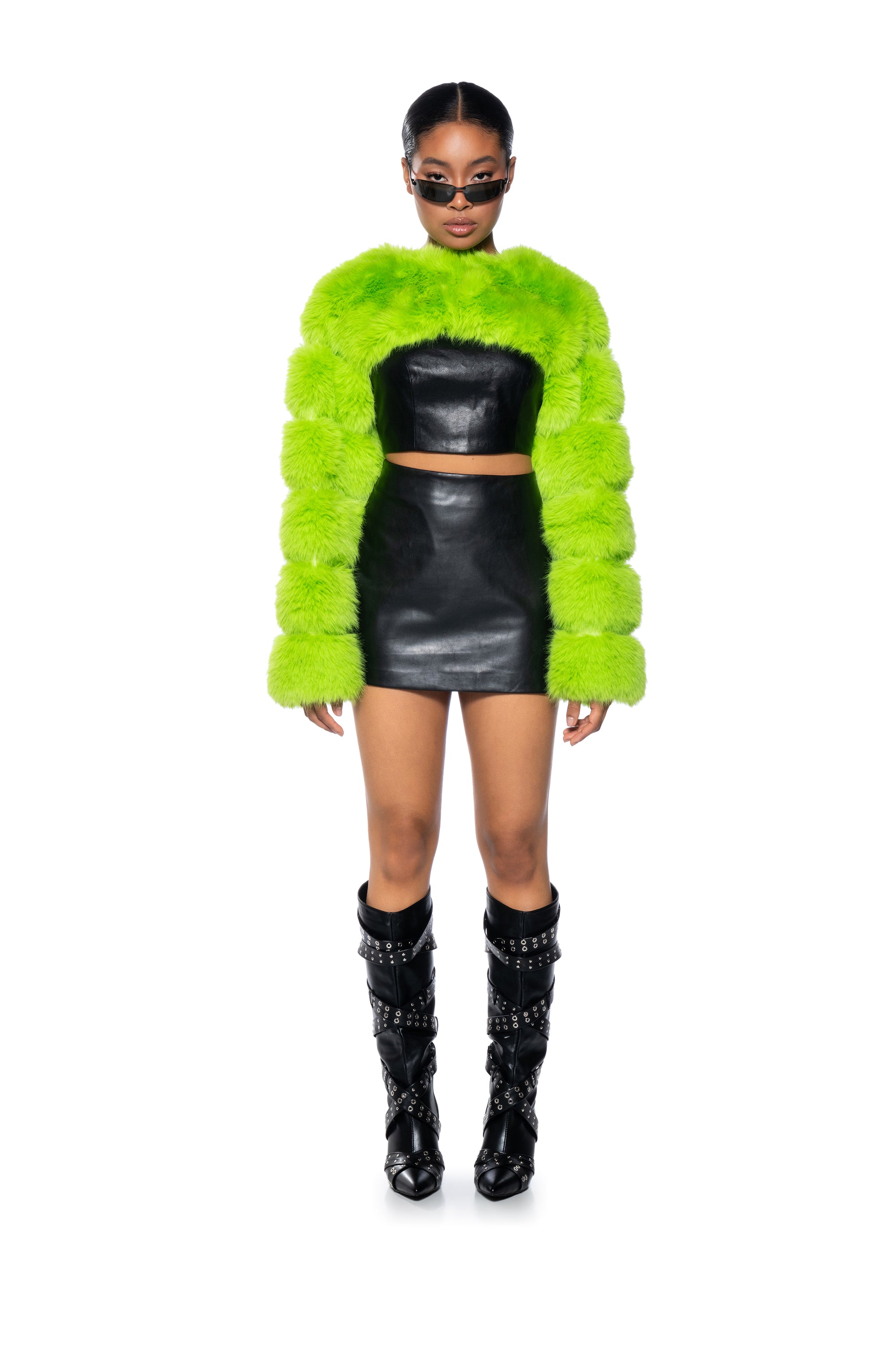 LADIES NIGHT ULTRA CROP FAUX FUR JACKET