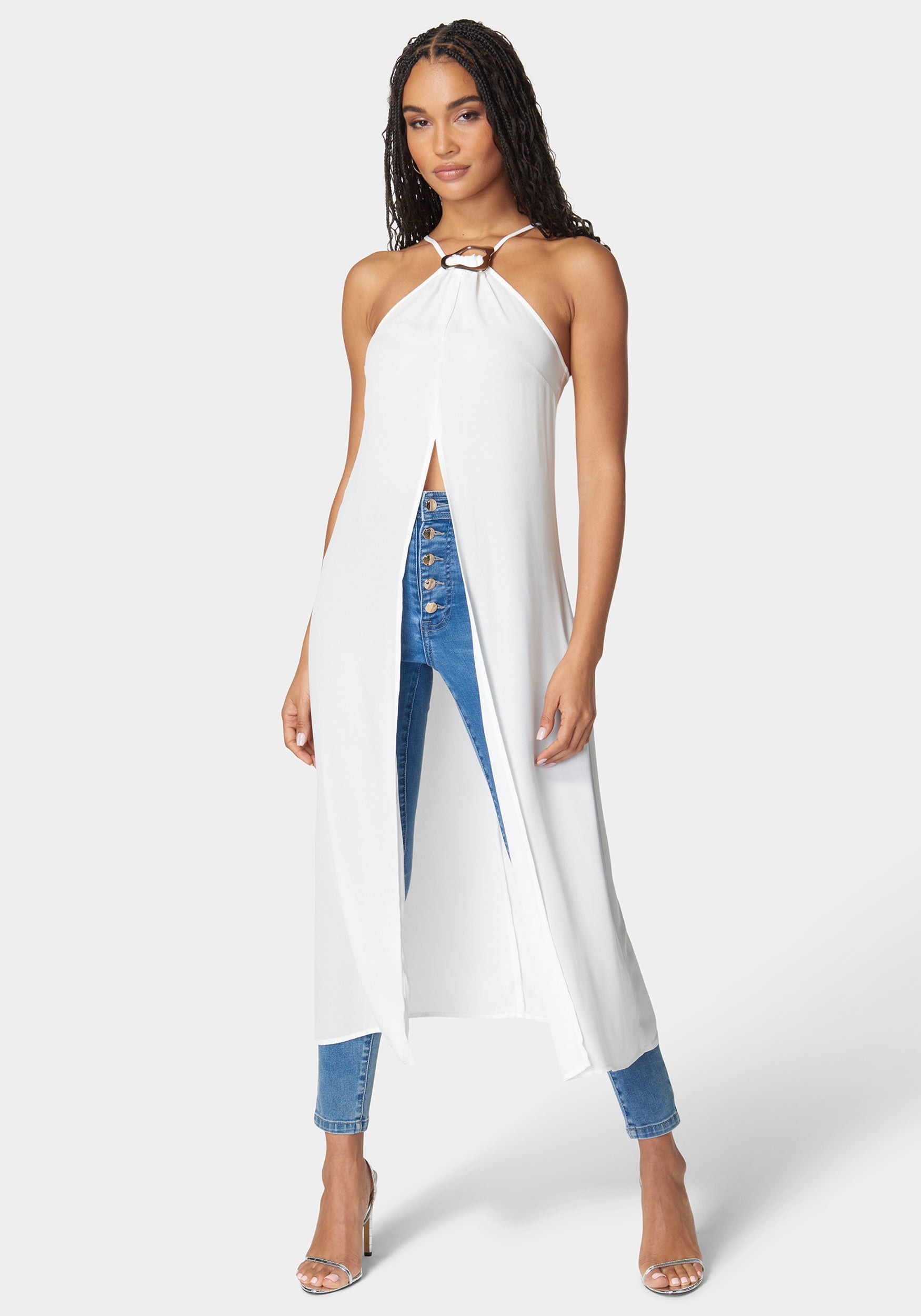 Neck Trim Slit Front Halter Top