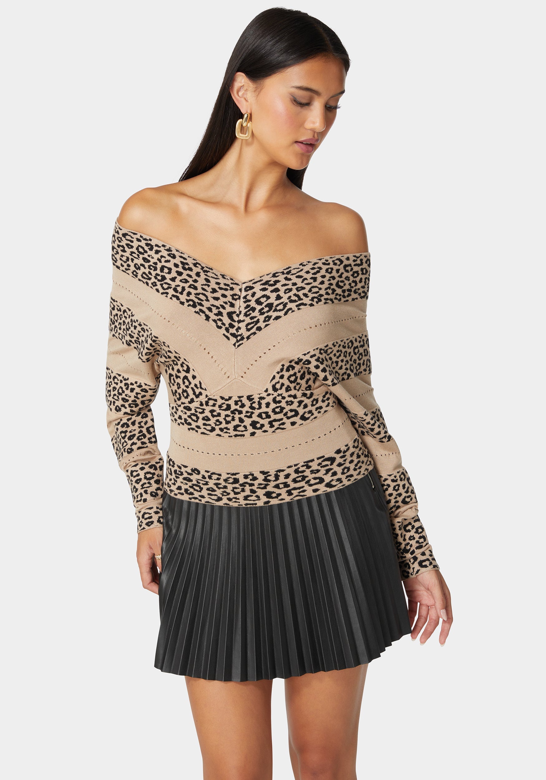 V Neck Dolman Sleeve Jacquard Knit Sweater