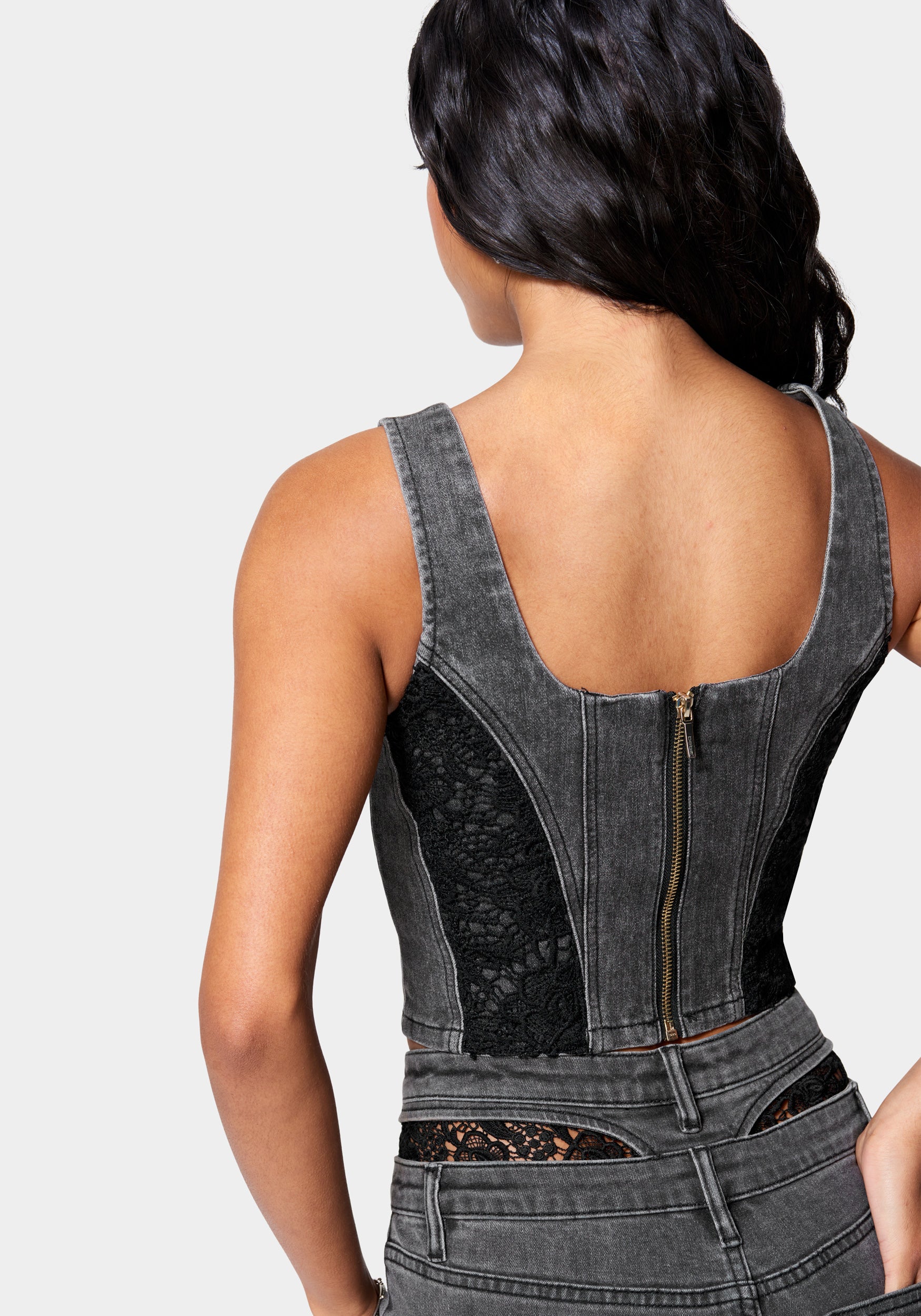 Lace Insert Denim Bustier