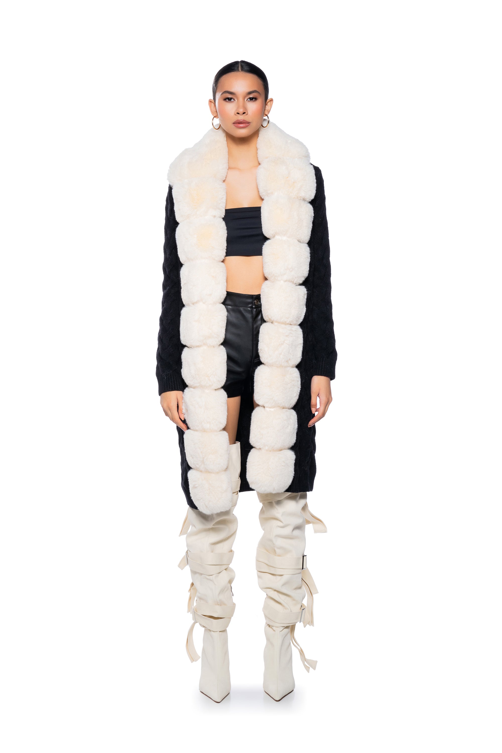 BABBS KNIT TRENCH WITH FAUX FUR LINING