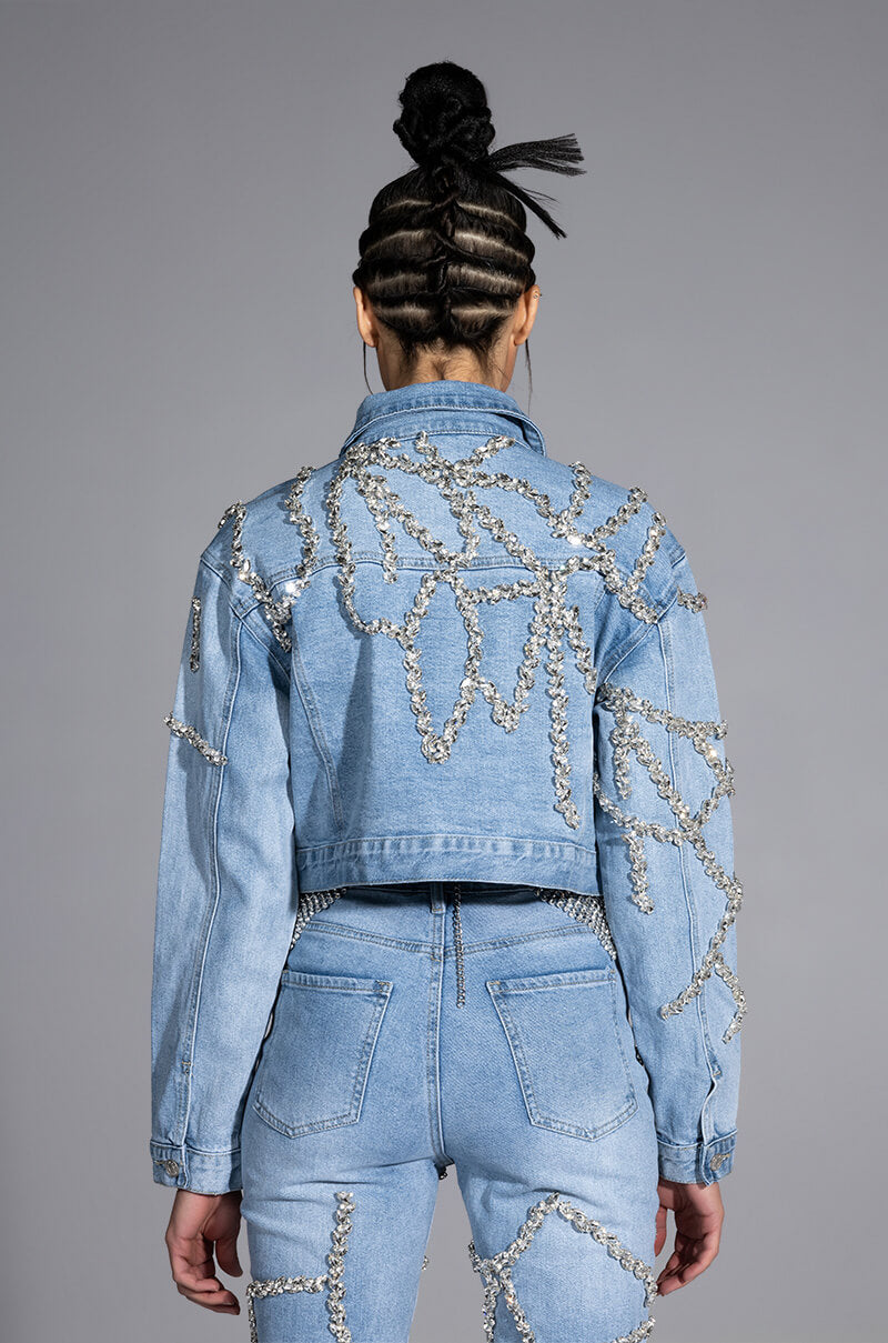 MAKE A WISH RHINESTONE EMBELLISHED DENIM JACKET