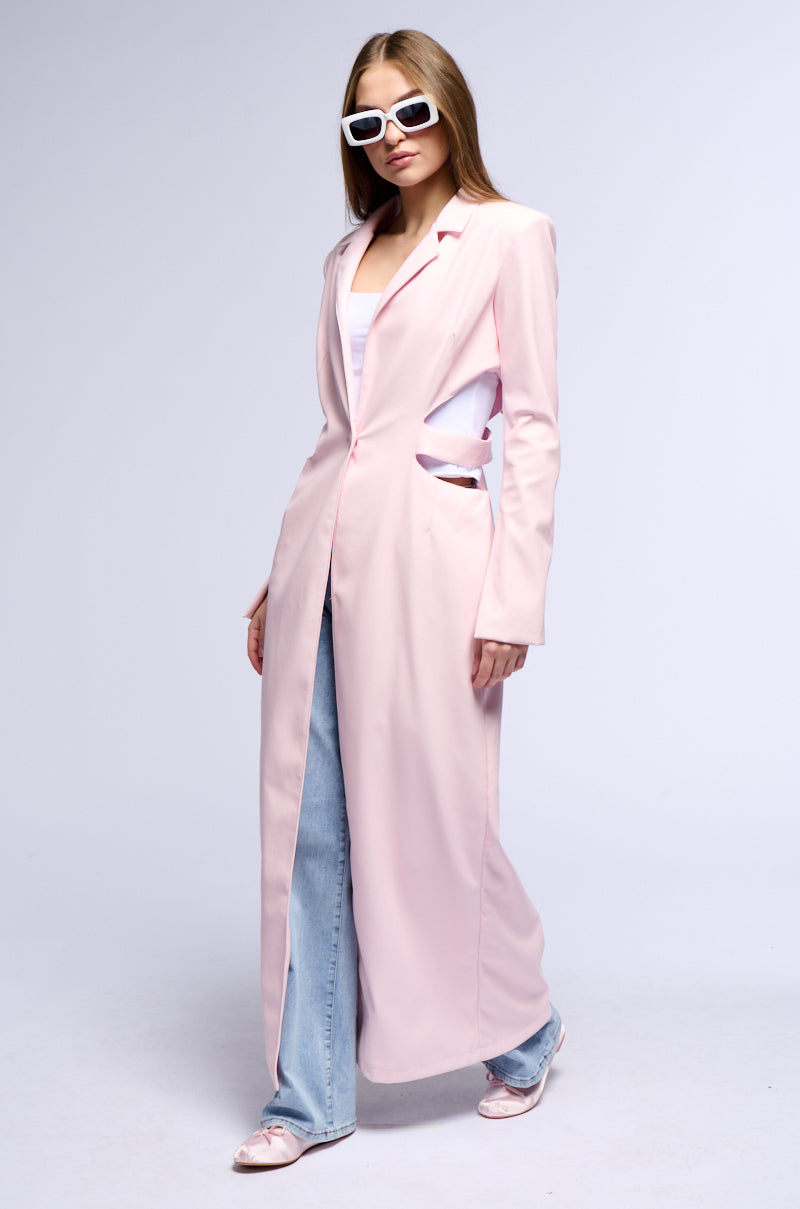 MORE LIFE PINK CUT OUT FAUX LEATHER TRENCH