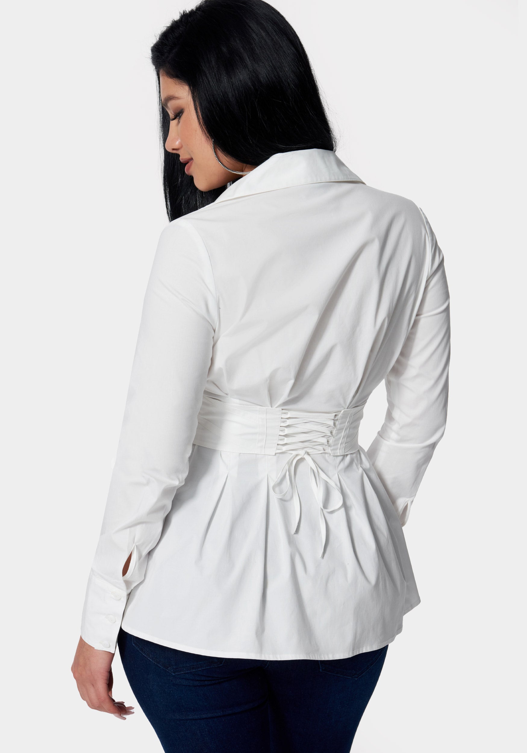 Poplin Corset Detail Long Sleeve Blouse