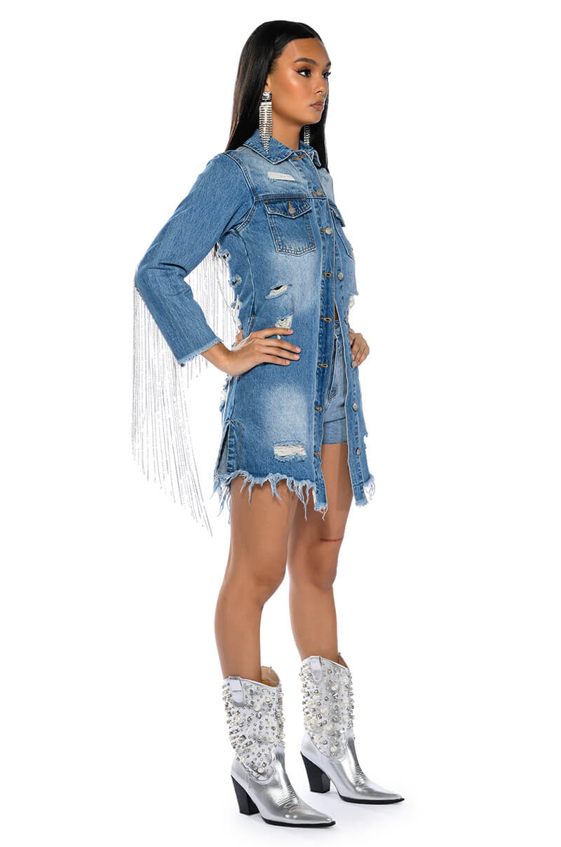 DOLLYS SIS RHINESTONE LONG DENIM JACKET