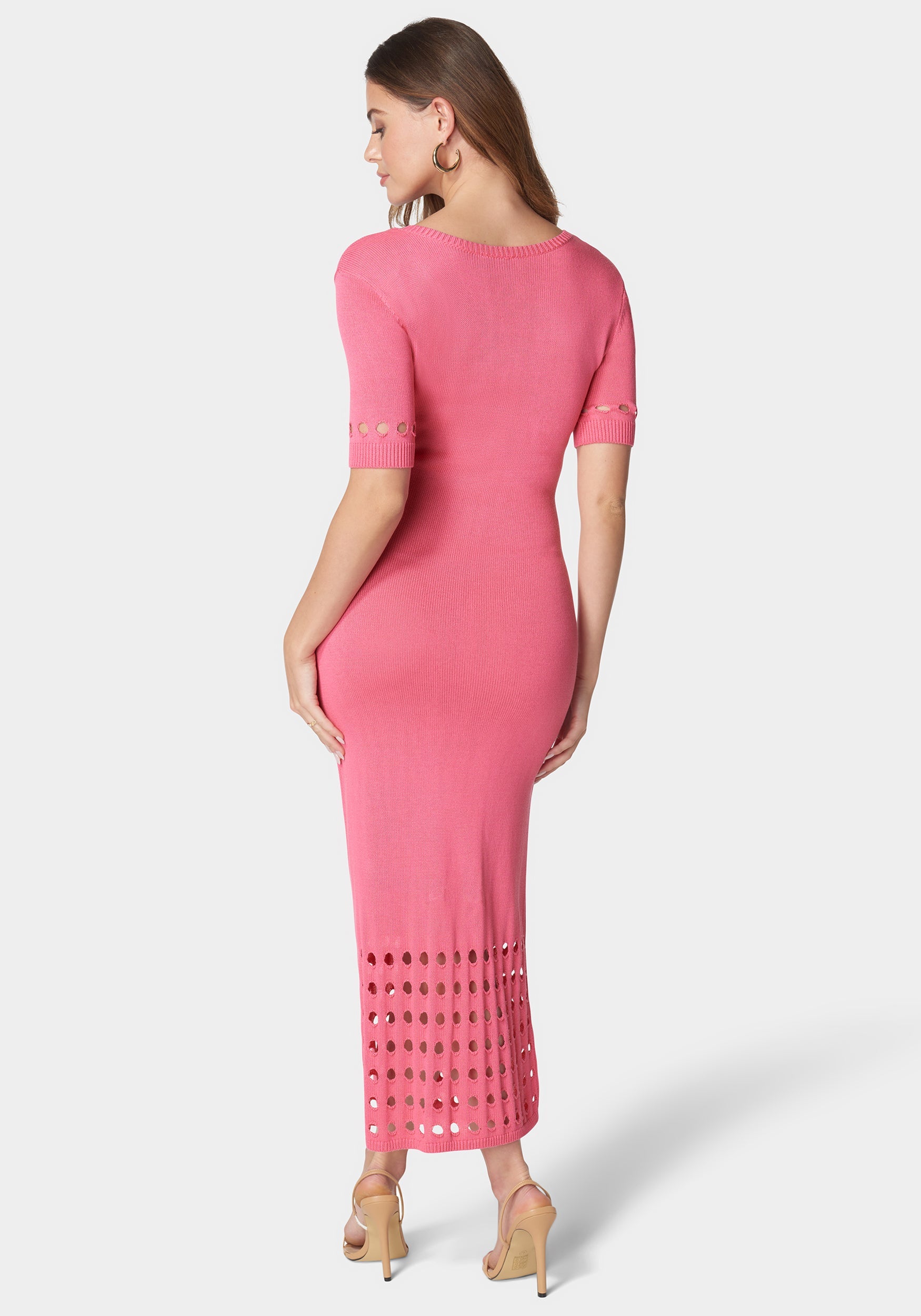 Tie Front Cutout Crochet Midi Dress