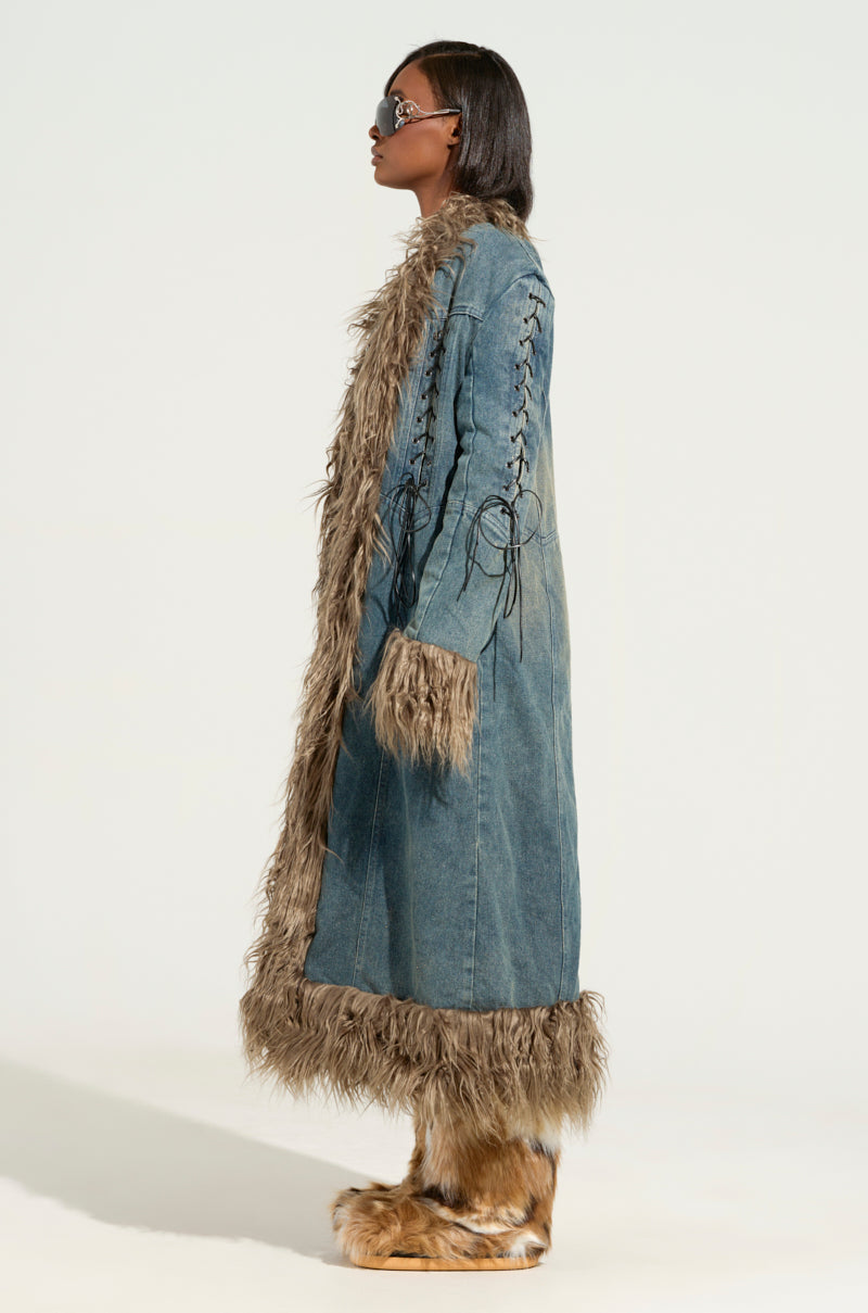 SADE FUR TRIM DENIM TRENCH