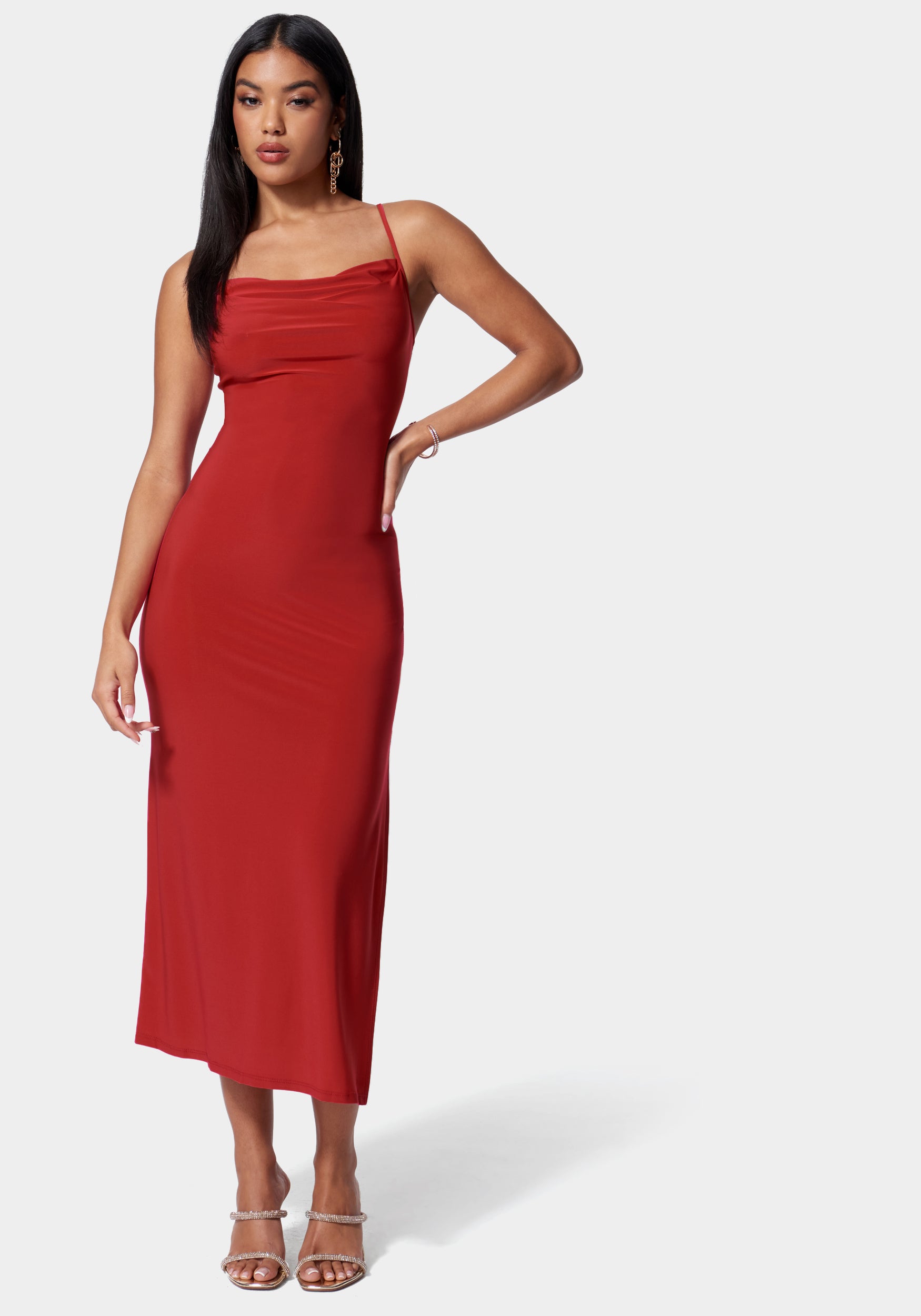 Cowl Neck Spaghetti Strap Slit Maxi